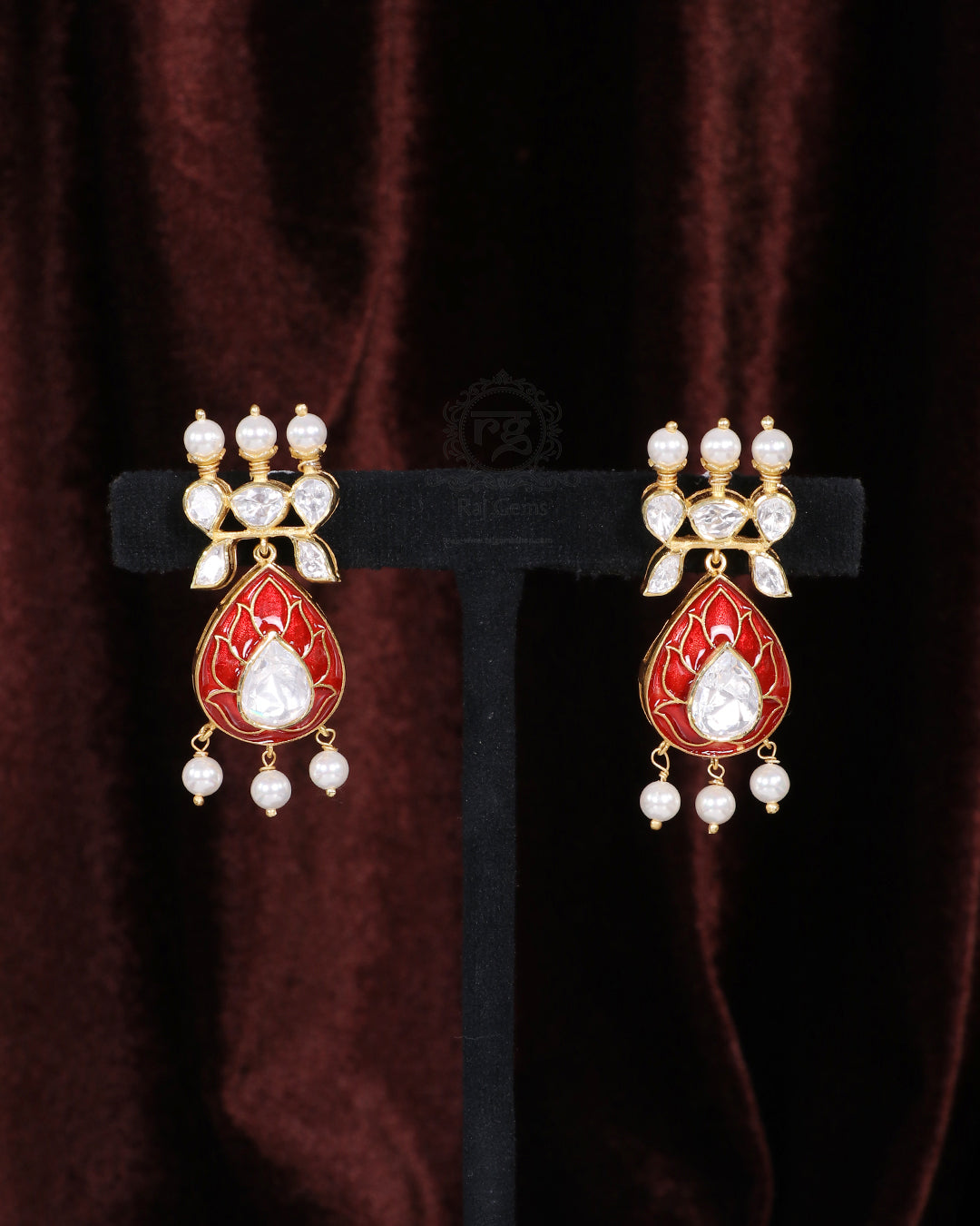 925 Silver Polki Red Earring