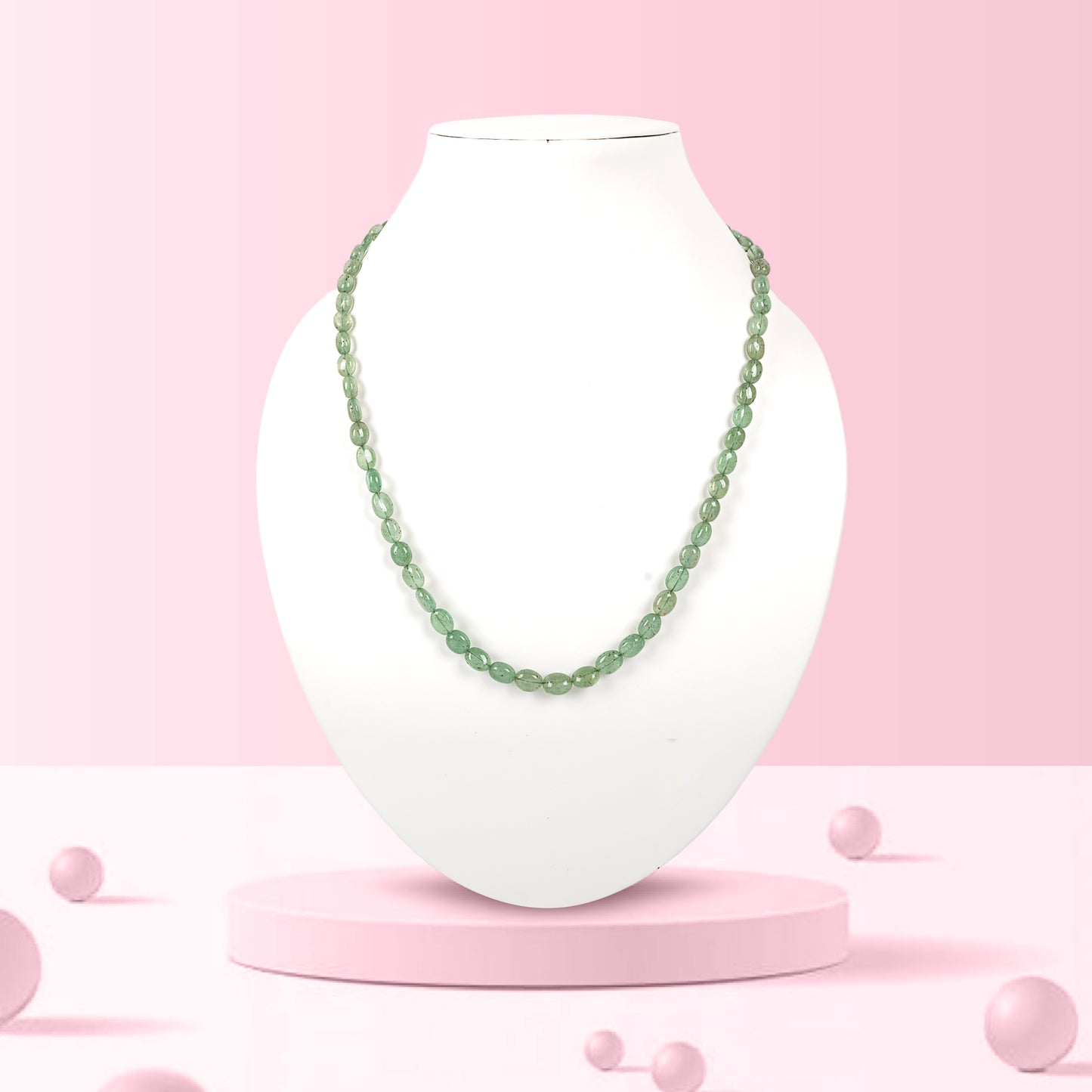 Natural Green Strawberry Oval Gemstone Beads Necklace