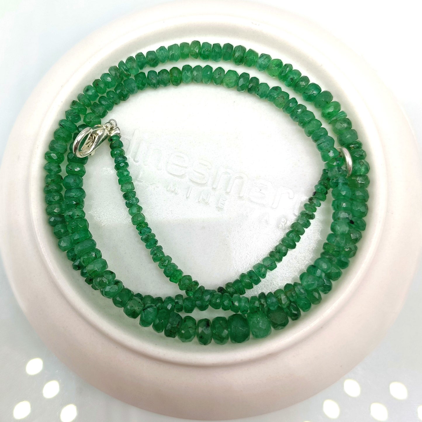 Natural Emerald Rondelle Faceted Gemstone Beaded Necklace