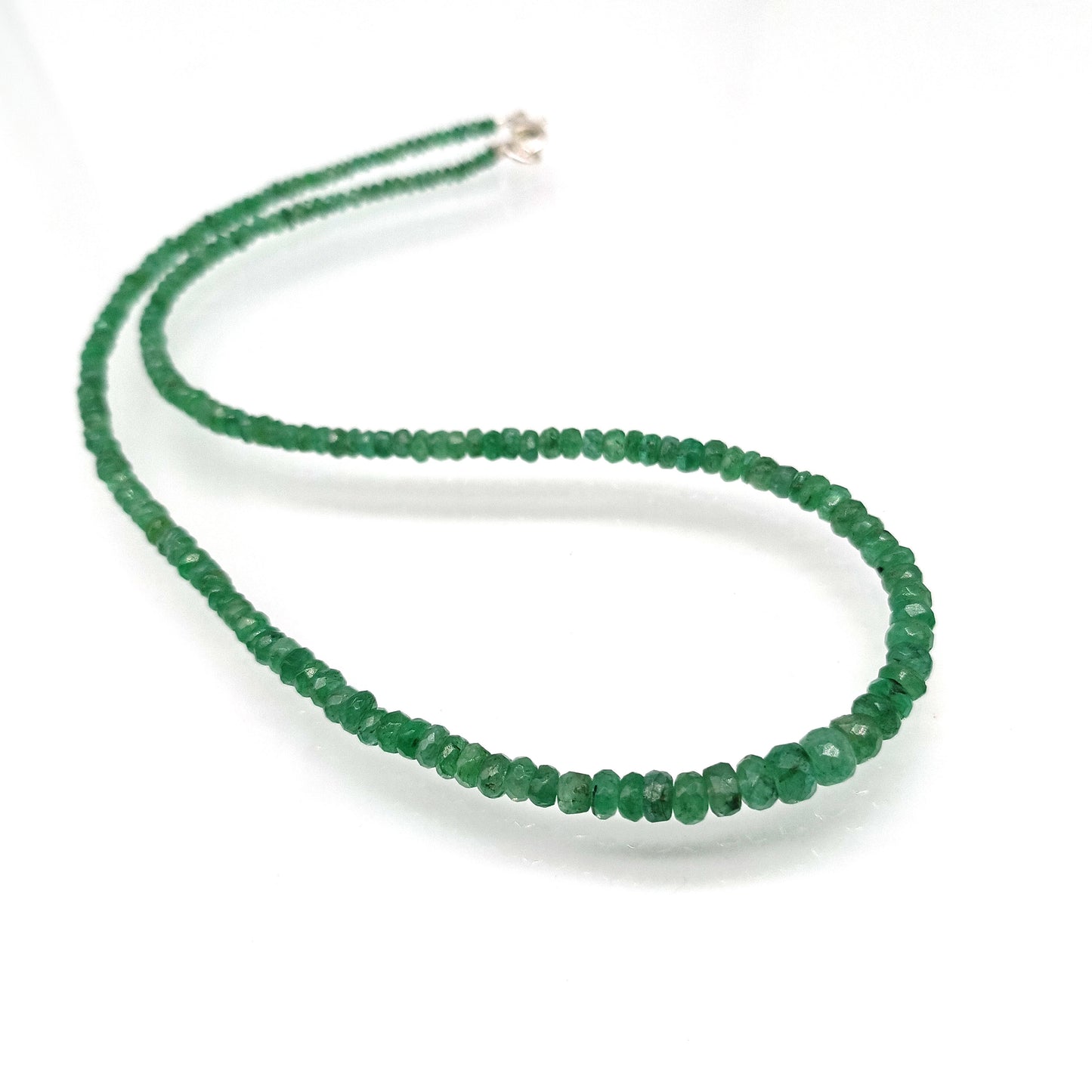 Natural Emerald Rondelle Faceted Gemstone Beaded Necklace