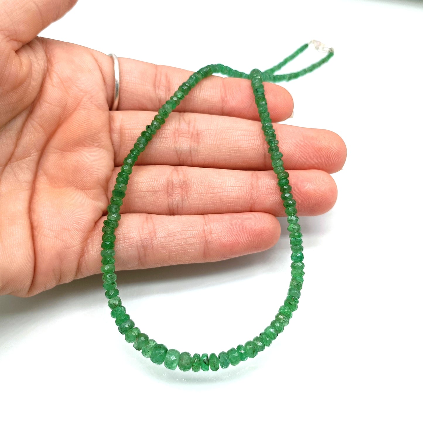 Natural Emerald Rondelle Faceted Gemstone Beaded Necklace