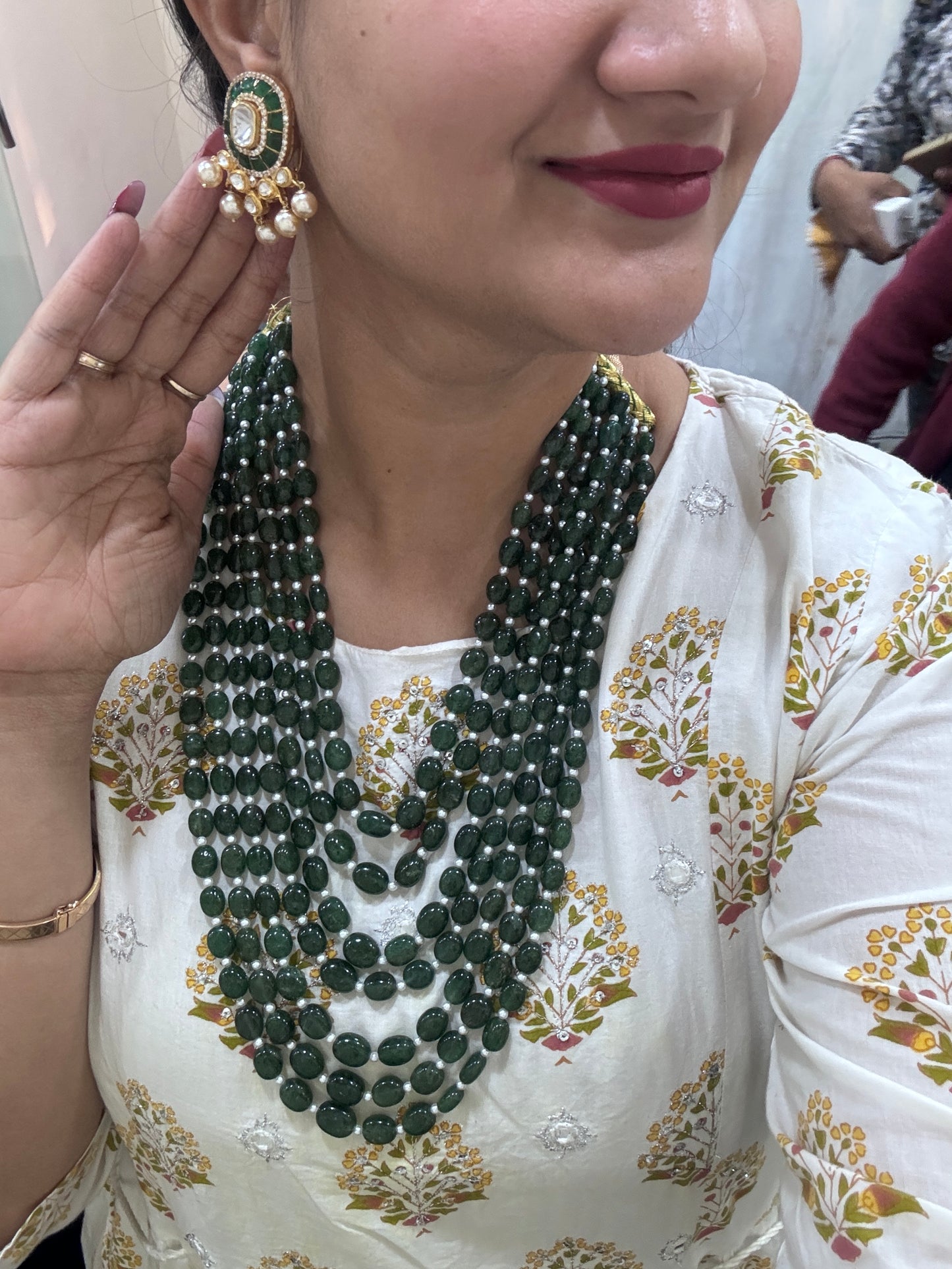 Natural Green Quartz & Pearl Gemstone Beads Necklace Jewelry