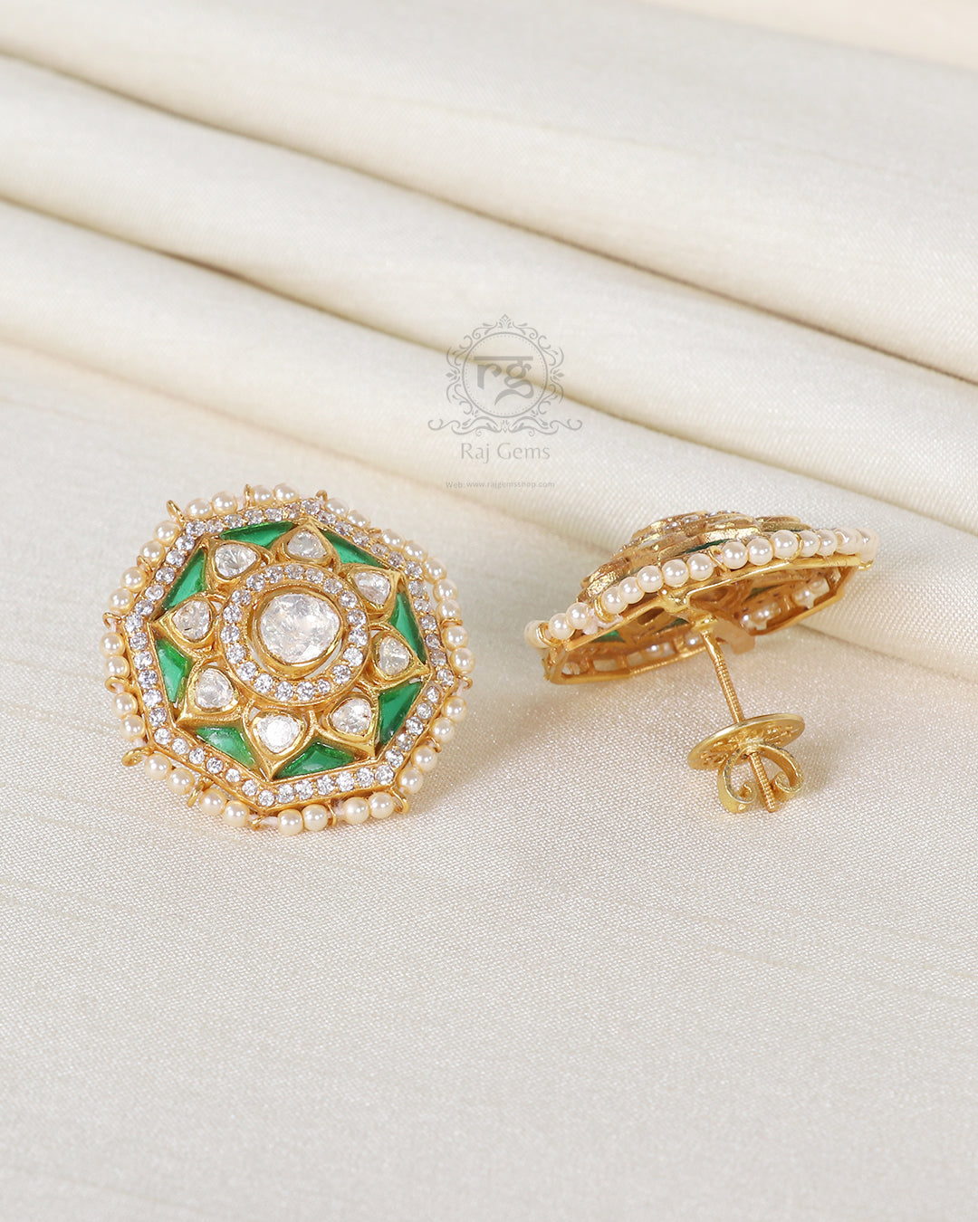 925 Silver Designer Green Stud Earrings