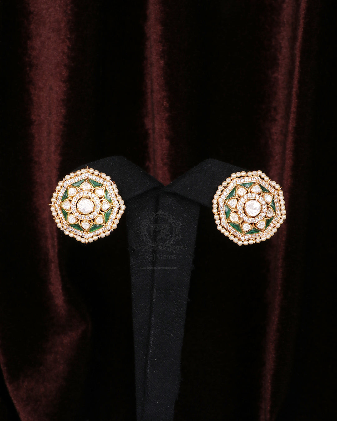 925 Silver Designer Green Stud Earrings