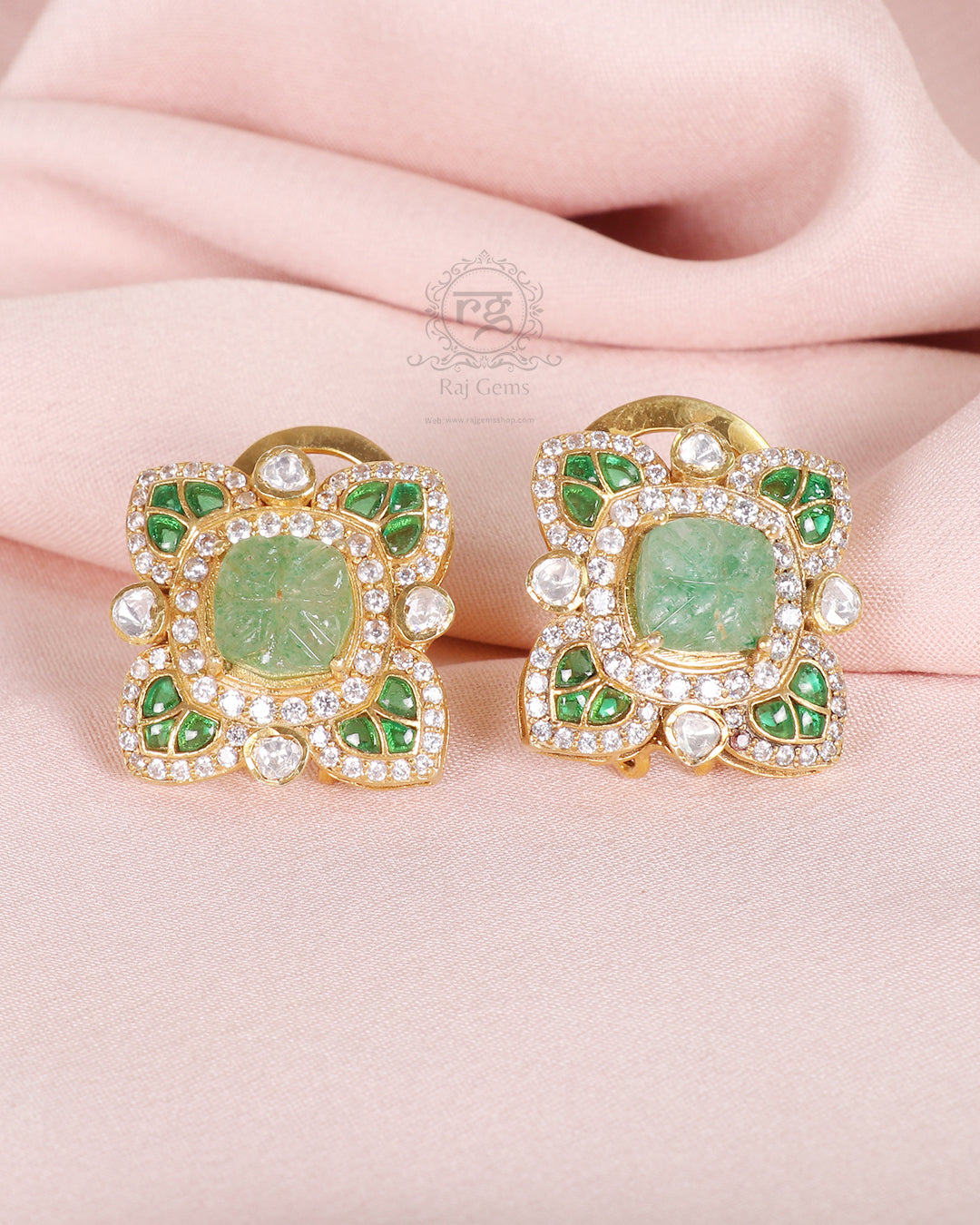 925 Silver Green Flower Stud Earring