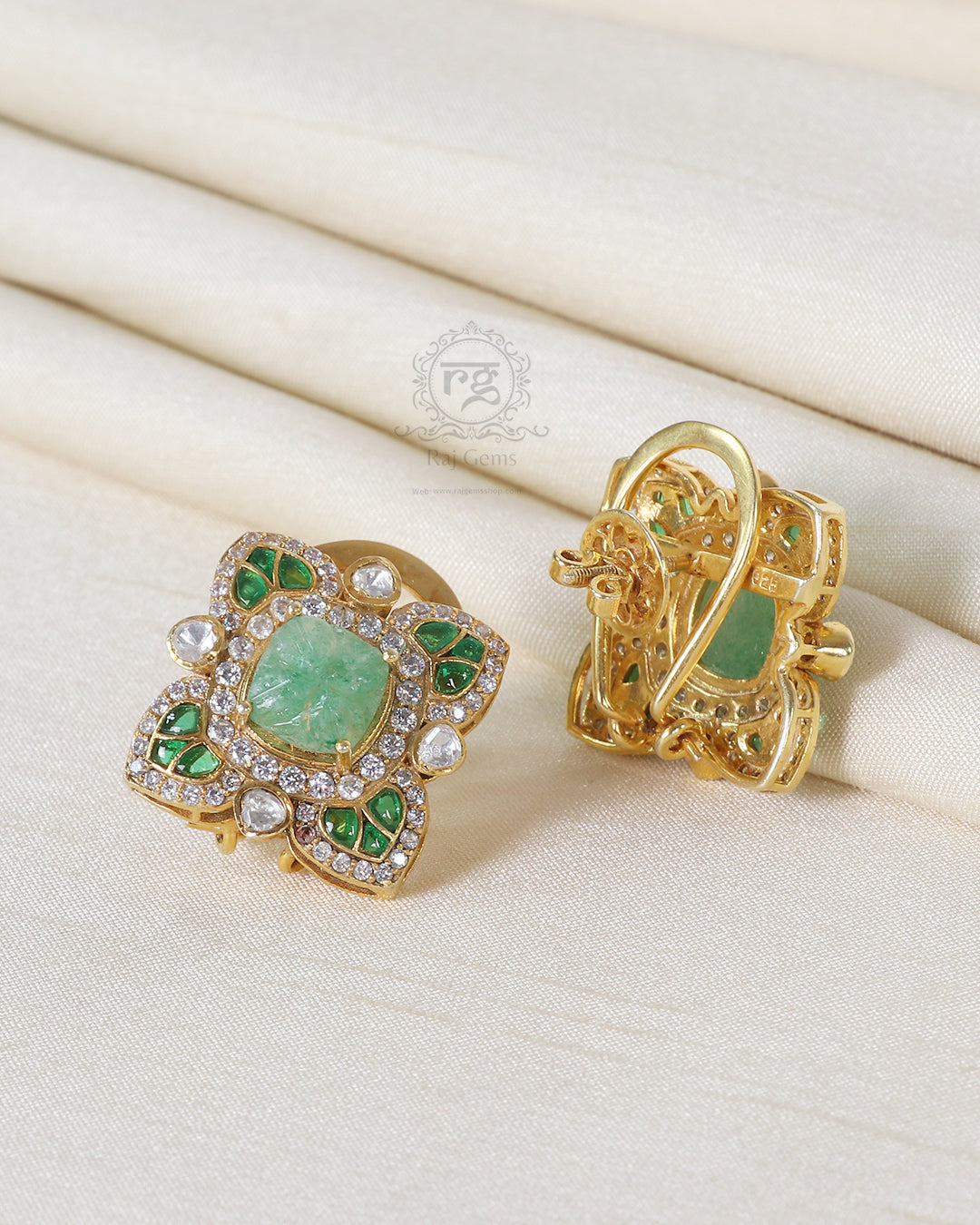 925 Silver Green Flower Stud Earring