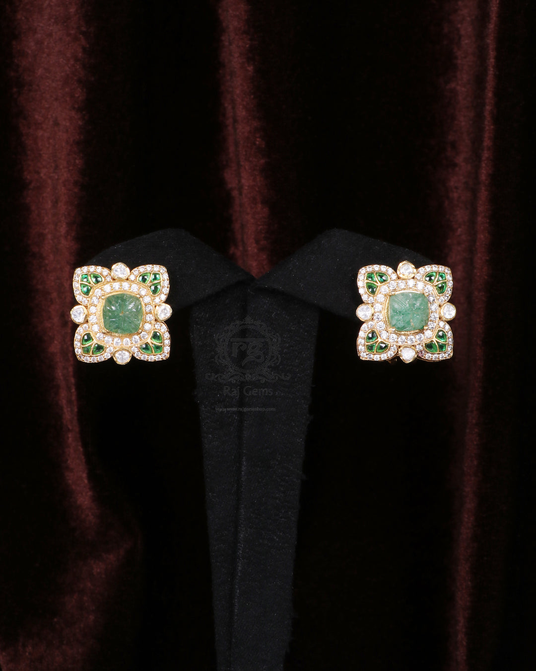 925 Silver Green Flower Stud Earring