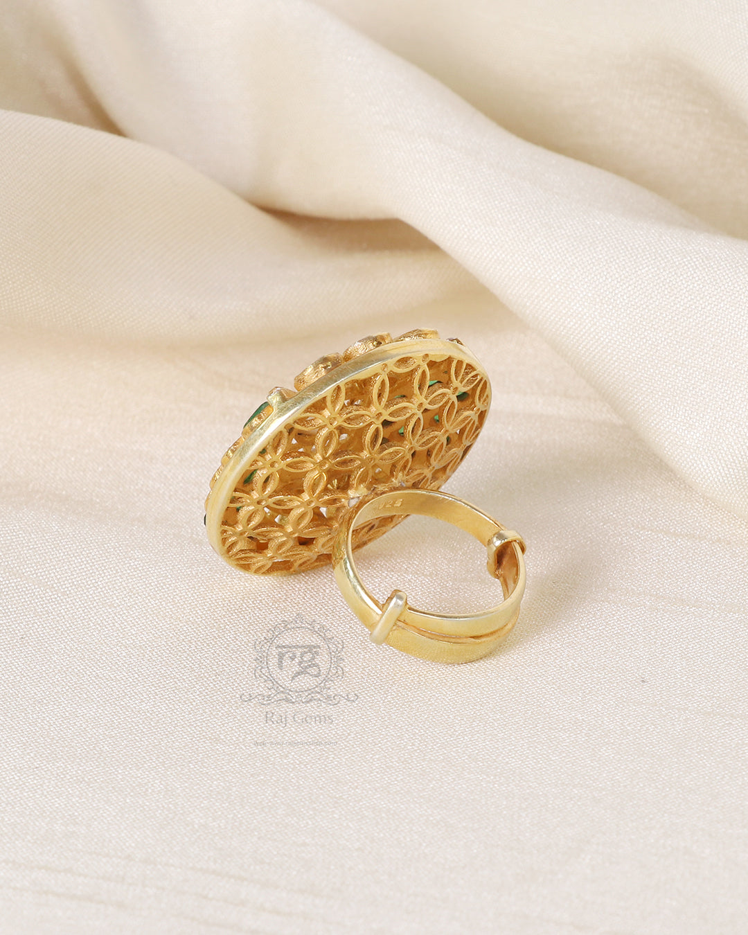 925 Silver Green Adjustable Ring