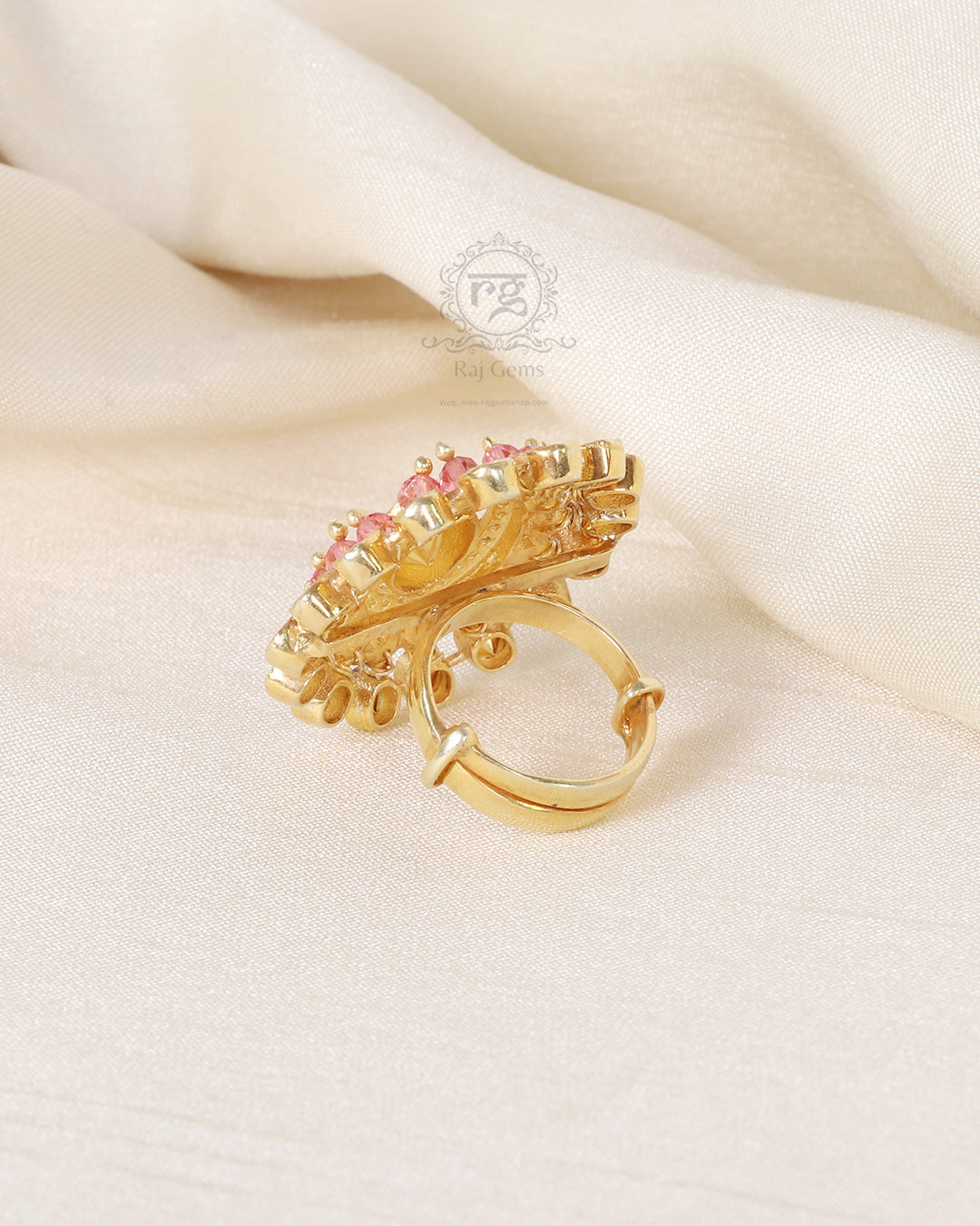 925 Silver Pink Adjustable Ring