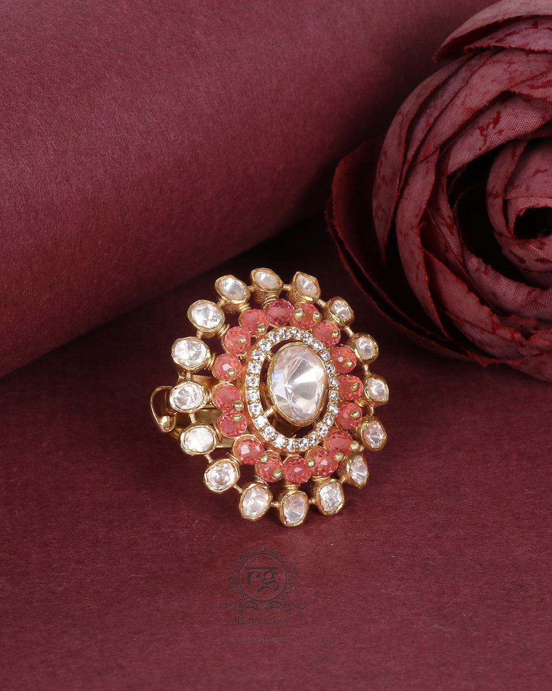 925 Silver Pink Adjustable Ring