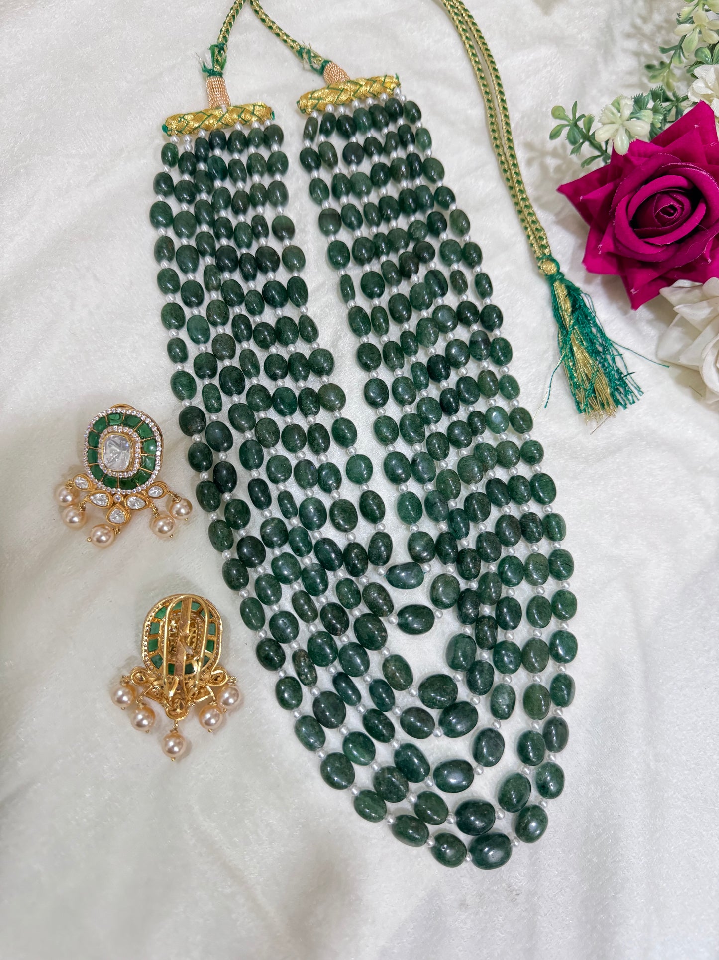 Natural Green Quartz & Pearl Gemstone Beads Necklace Jewelry