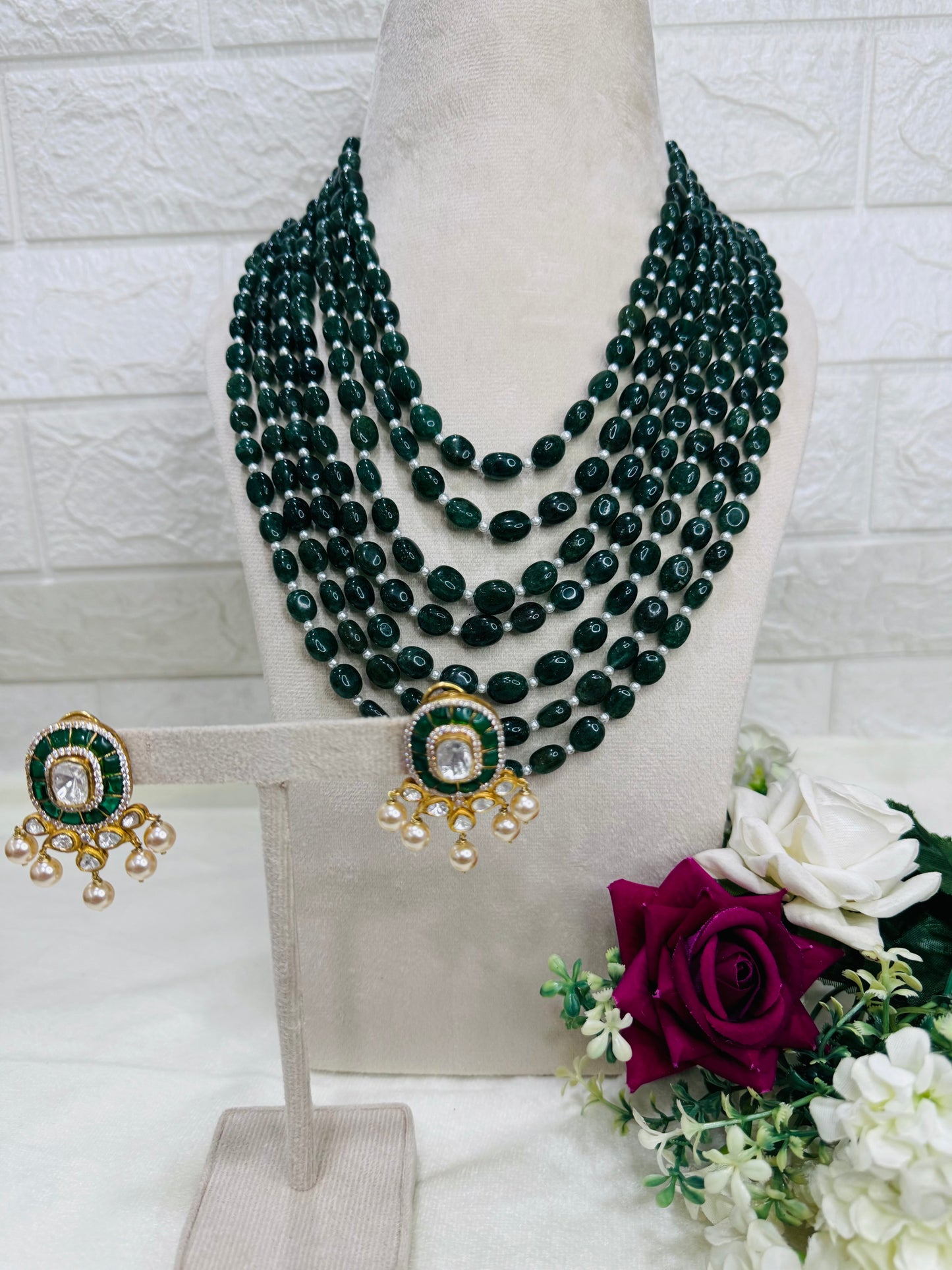 Natural Green Quartz & Pearl Gemstone Beads Necklace Jewelry