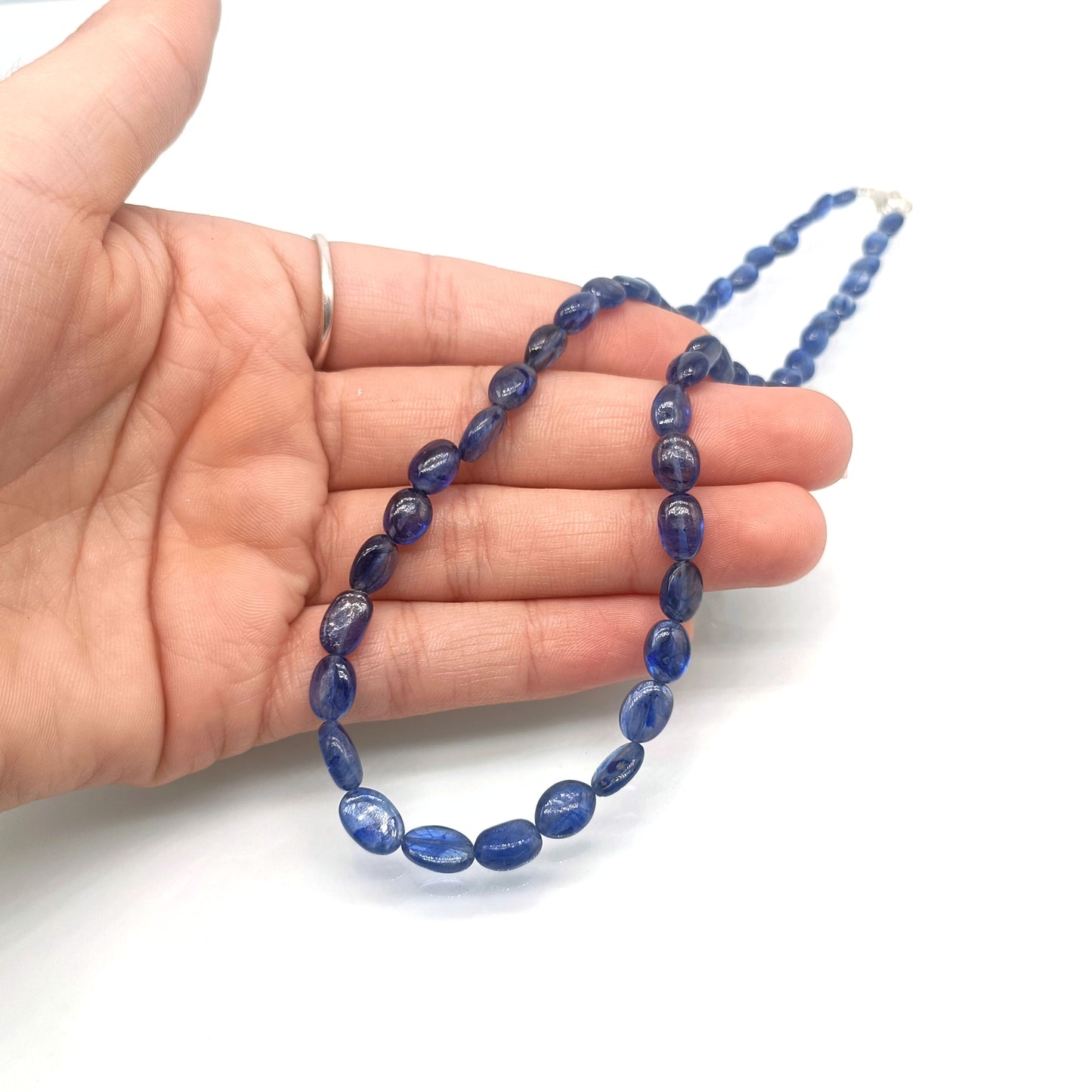 Natural Blue Sapphire Oval Smooth Gemstone Beaded Necklace