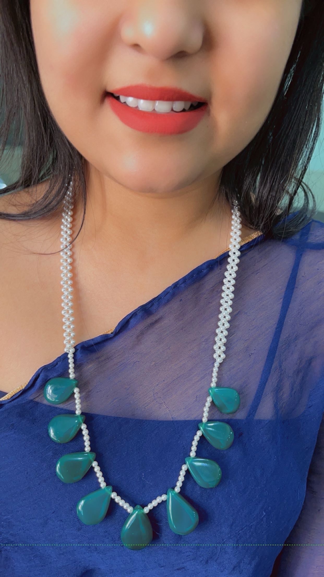 Natural Green Onyx Gemstone Drops Beaded Necklace QCMORE