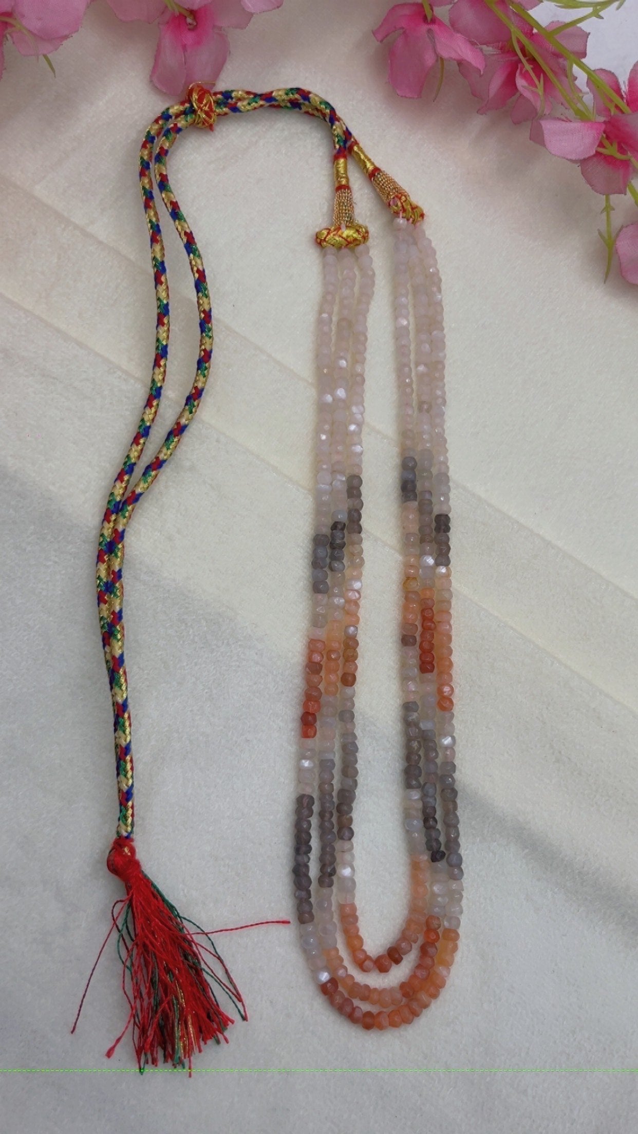 Natural Multi Moonstone Rondelle Gemstone Faceted Beaded Necklace RBOGO