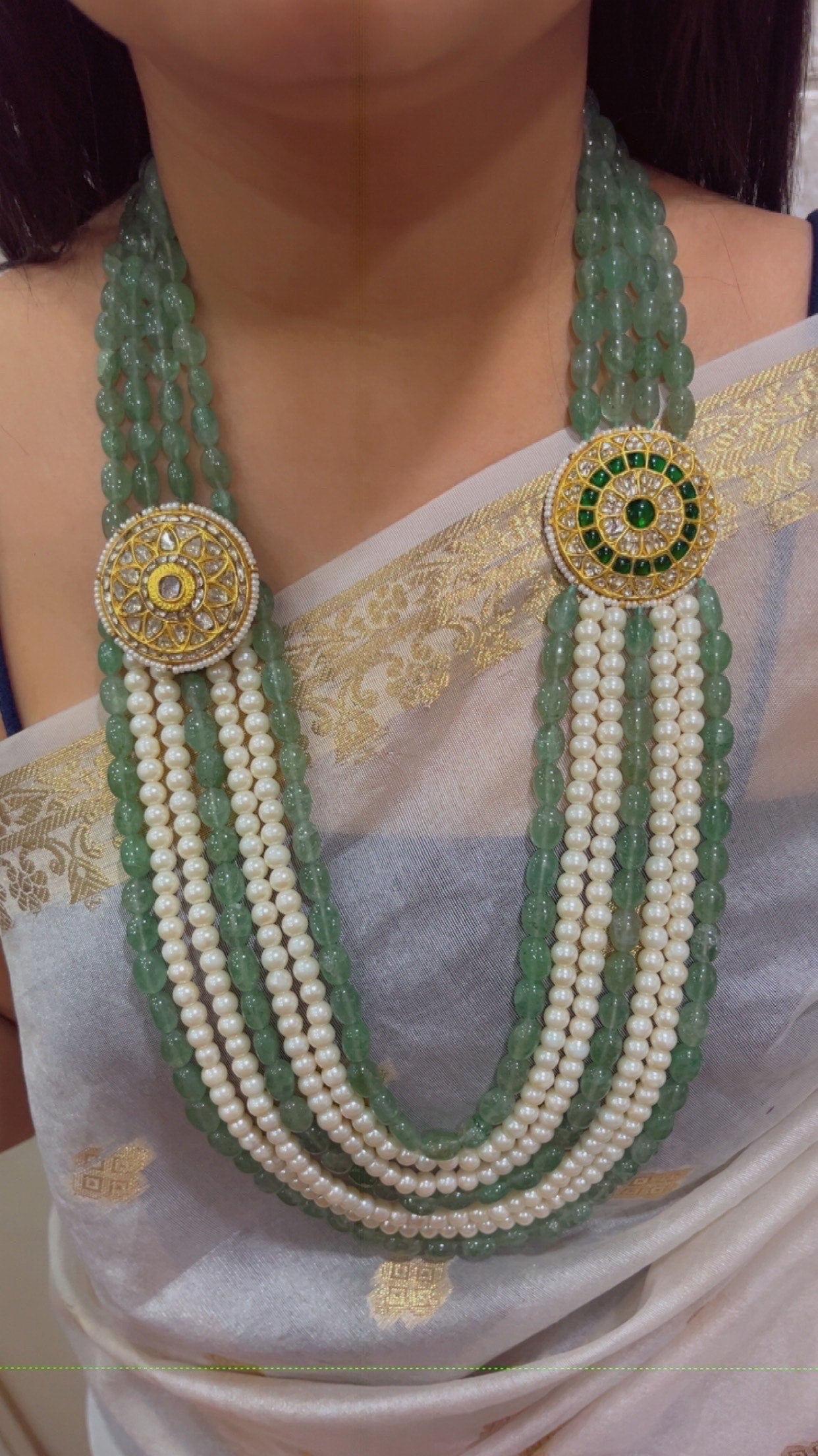 22K Gold Hallmarked Diamond Polki Green Necklace Jewelry