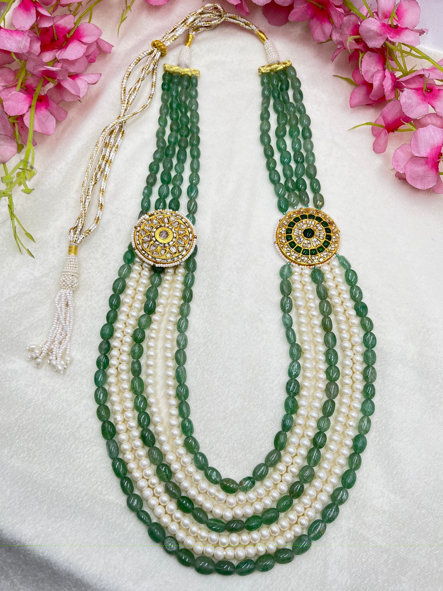 22K Gold Hallmarked Diamond Polki Green Necklace Jewelry
