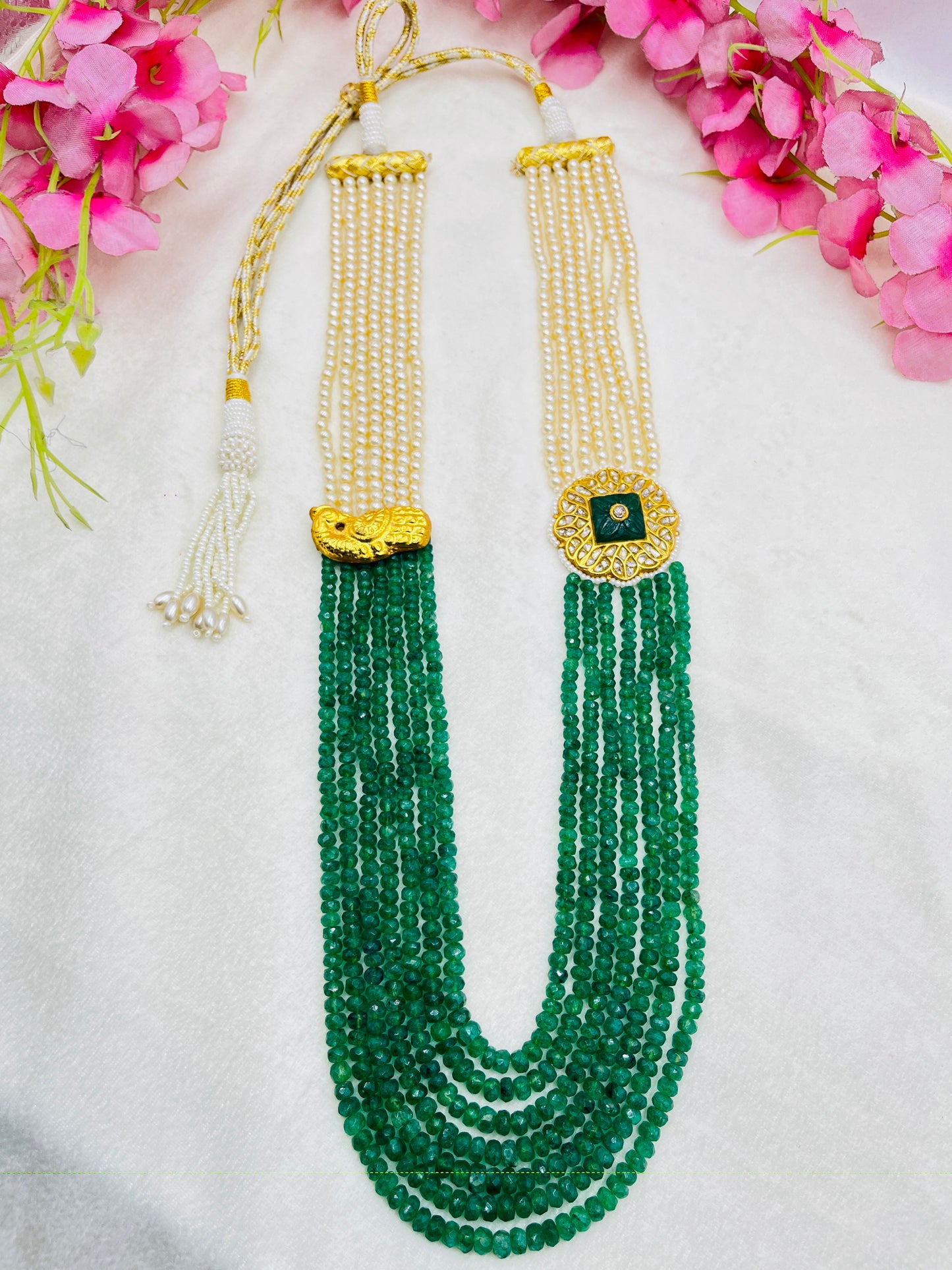 22K Gold Hallmarked Diamond Polki Green Necklace Jewelry