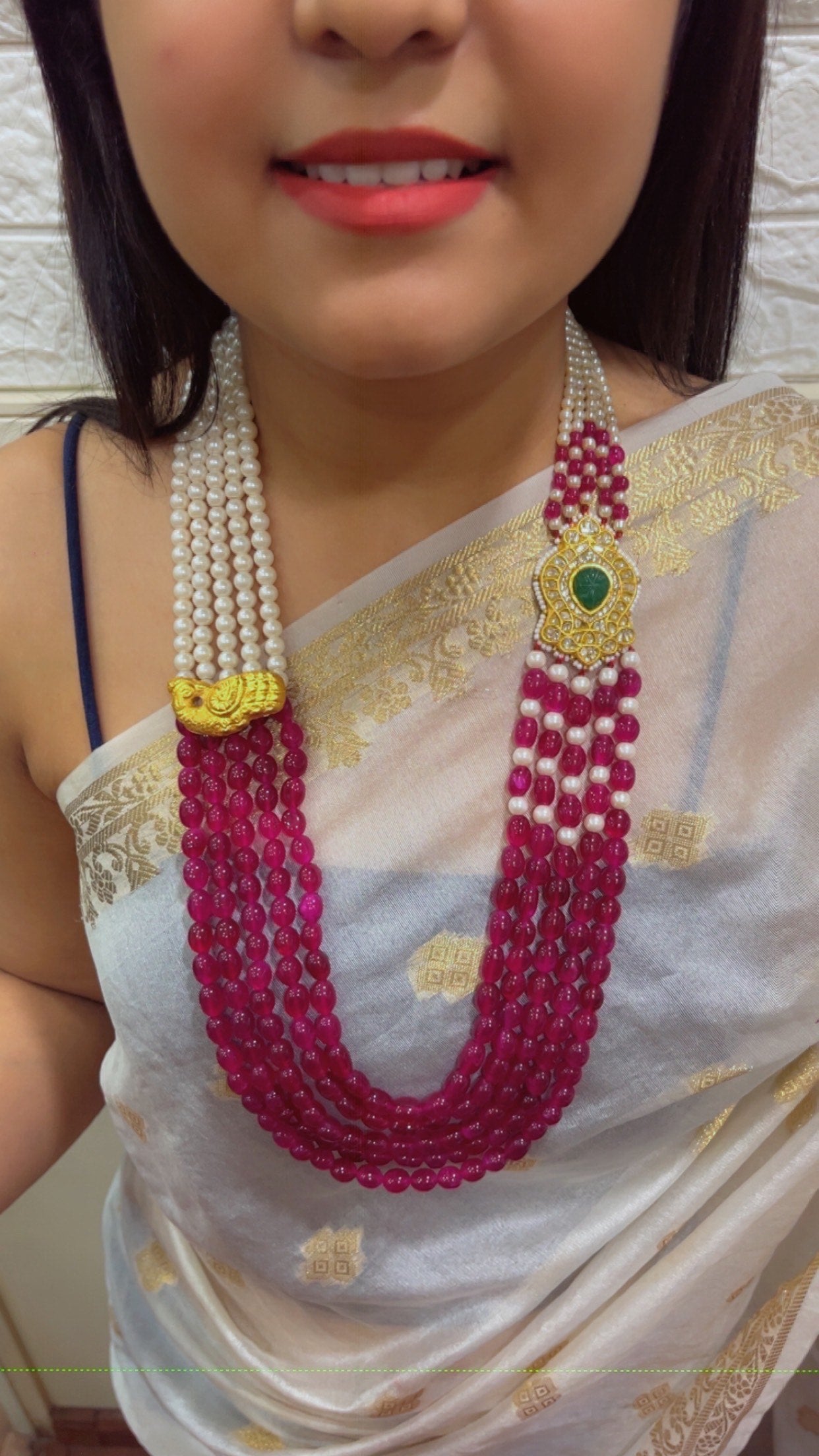 22K Gold Hallmarked Diamond Polki Red Necklace Jewelry