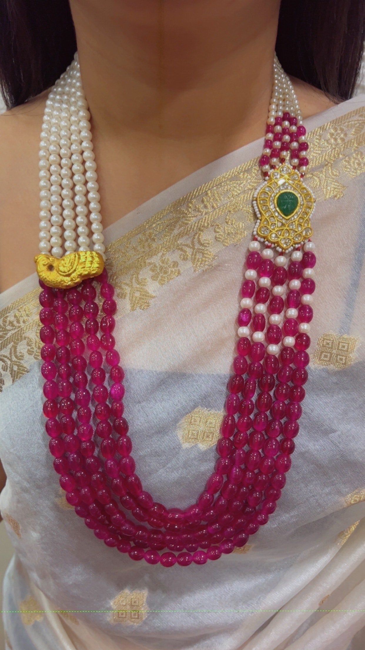 22K Gold Hallmarked Diamond Polki Red Necklace Jewelry