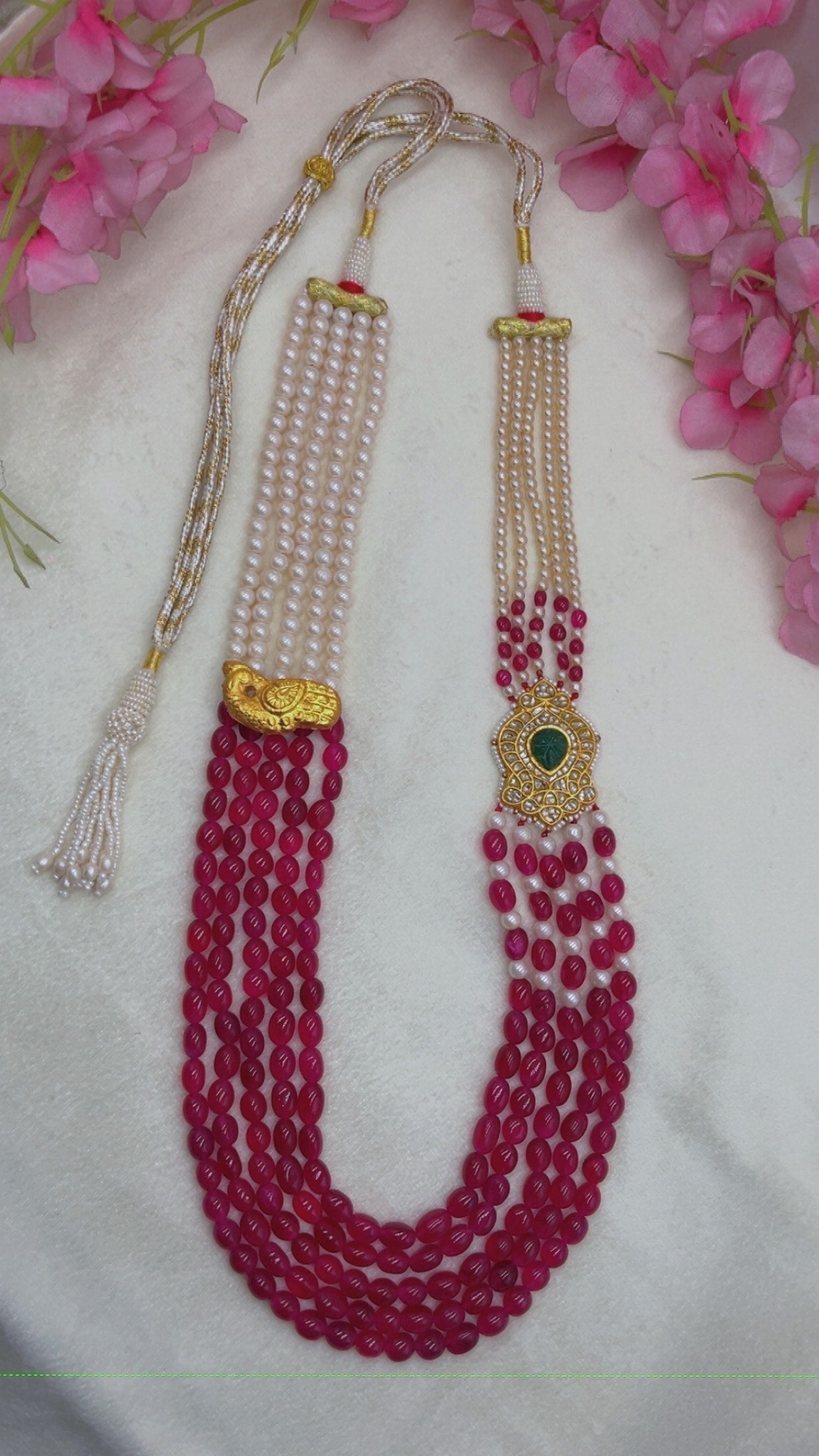 22K Gold Hallmarked Diamond Polki Red Necklace Jewelry
