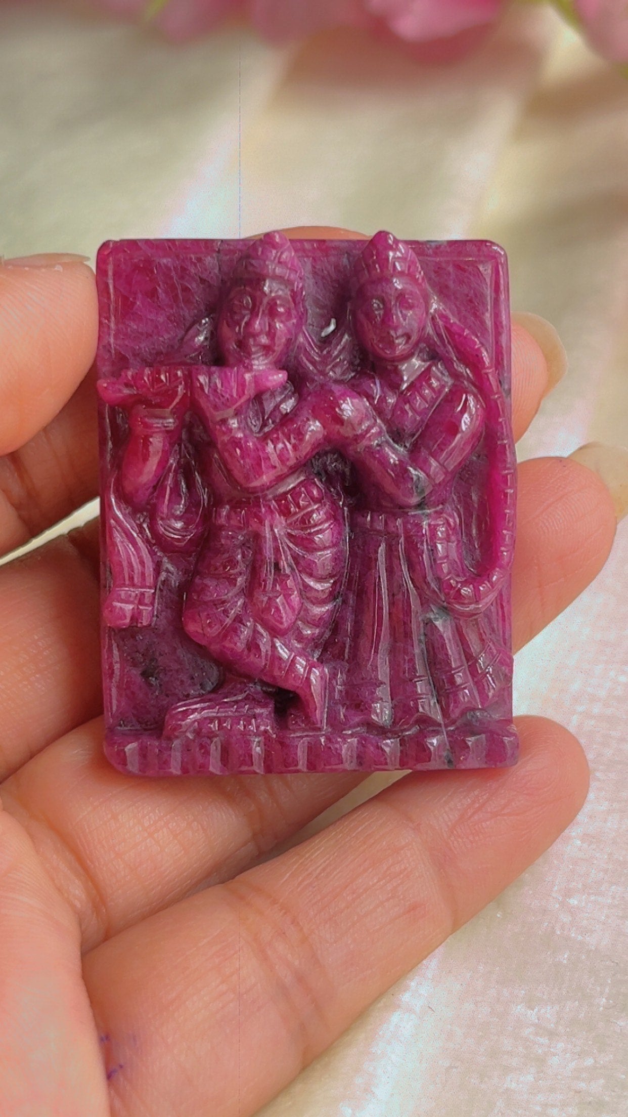 Natural Ruby Gemstone Radha Krishna Carving