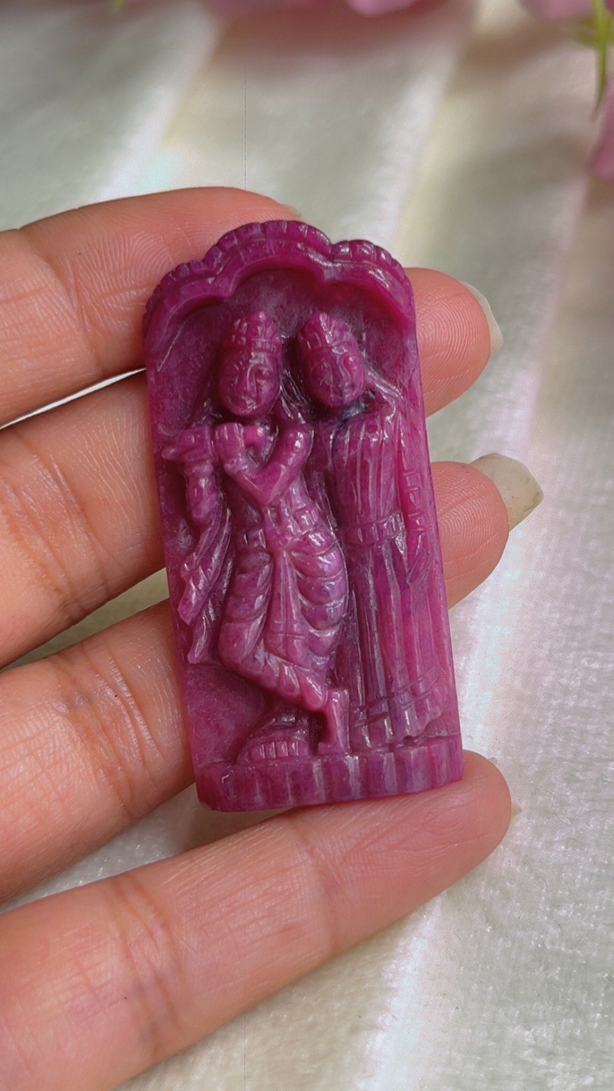 Natural Ruby Gemstone Radha Krishna Carving
