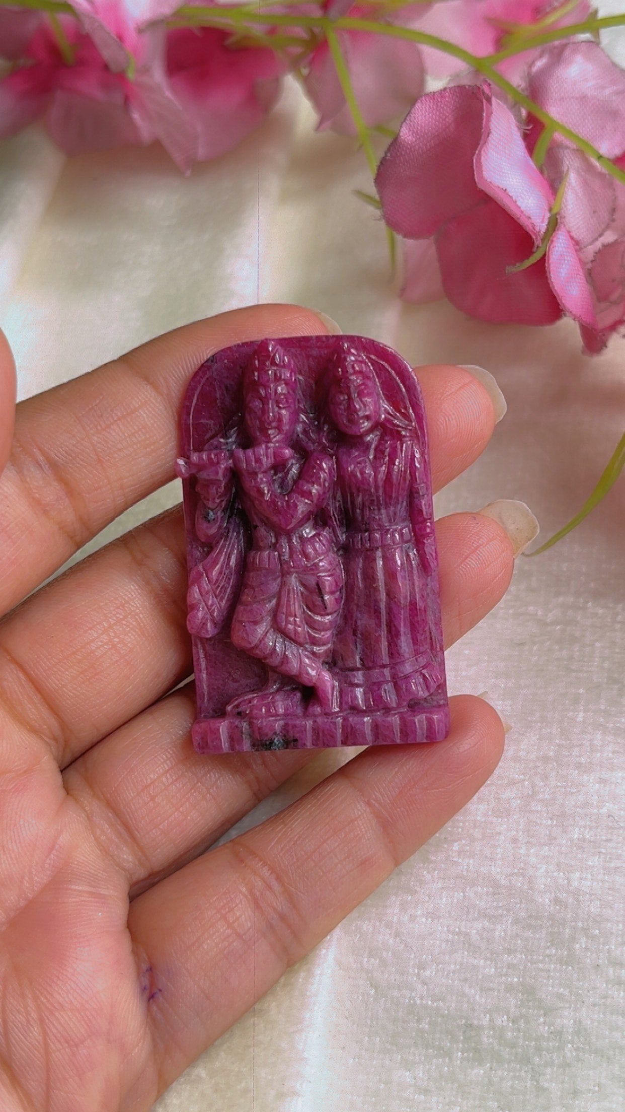 Natural Ruby Gemstone Radha Krishna Carving