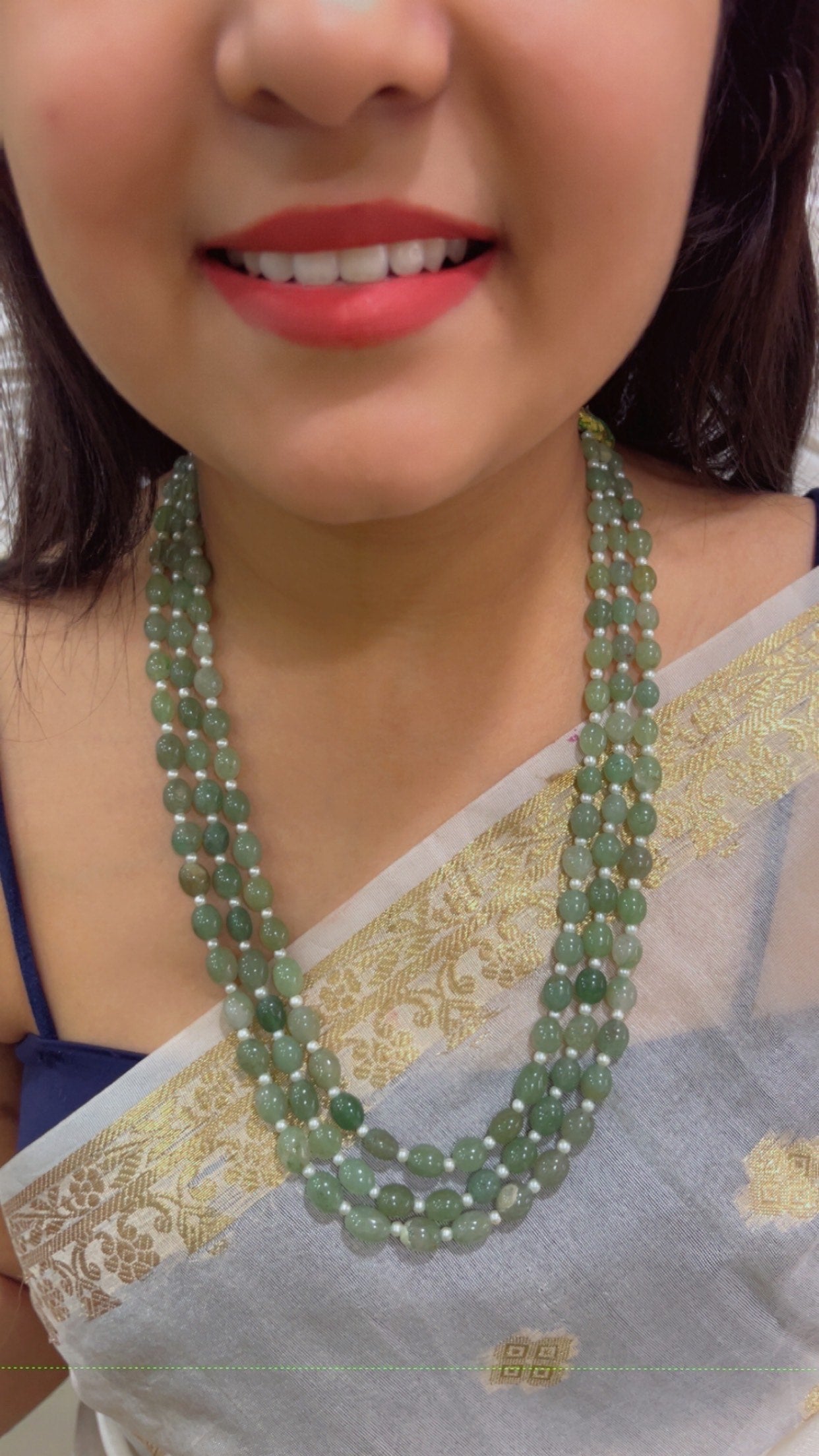 Natural Green Strawberry & Pearl Gemstone Beads Necklace Jewelry RBOGO