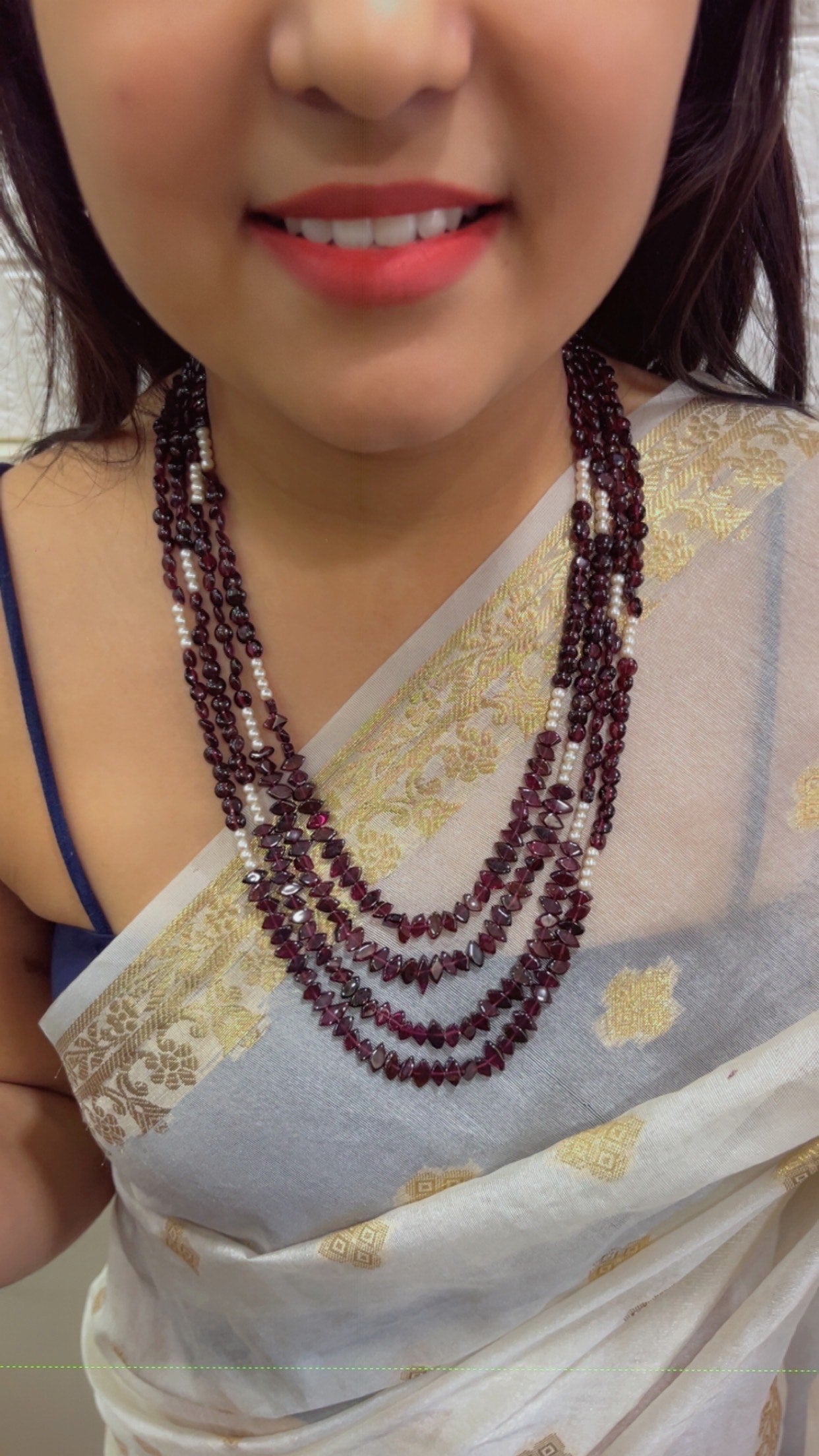 Natural Garnet & Pearl Gemstone Beads Necklace Jewelry QCMORE