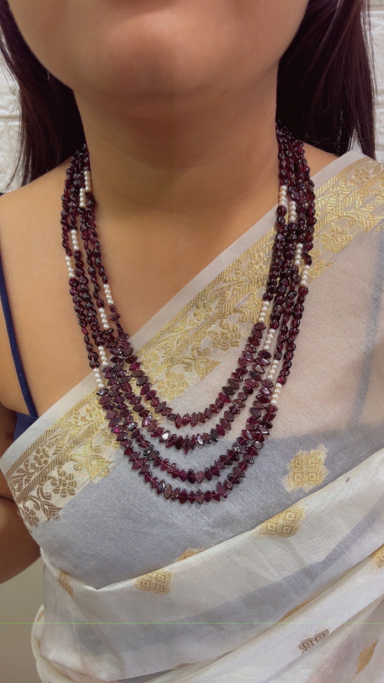 Natural Garnet & Pearl Gemstone Beads Necklace Jewelry QCMORE