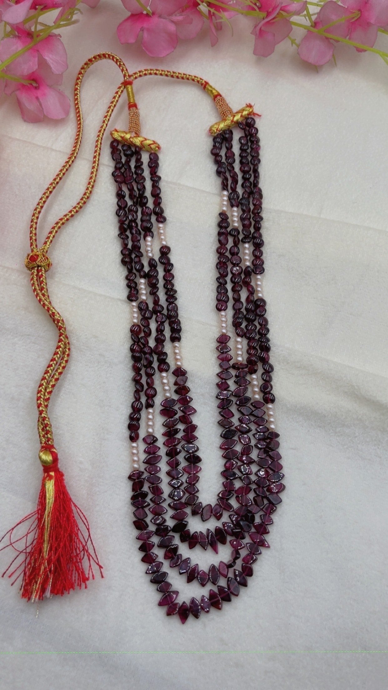 Natural Garnet & Pearl Gemstone Beads Necklace Jewelry QCMORE