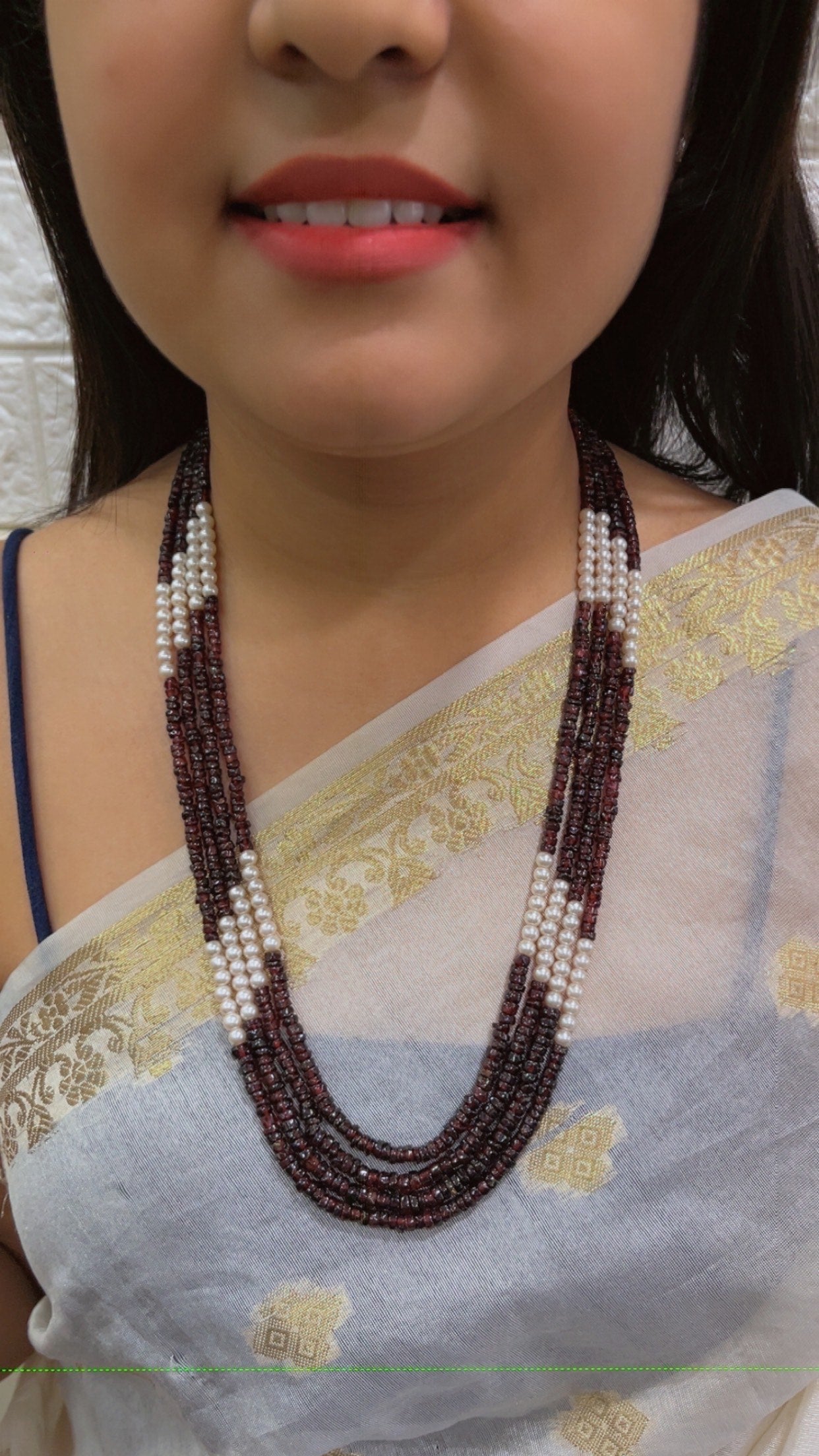 Natural Garnet & Pearl Gemstone Beads Necklace Jewelry QCMORE