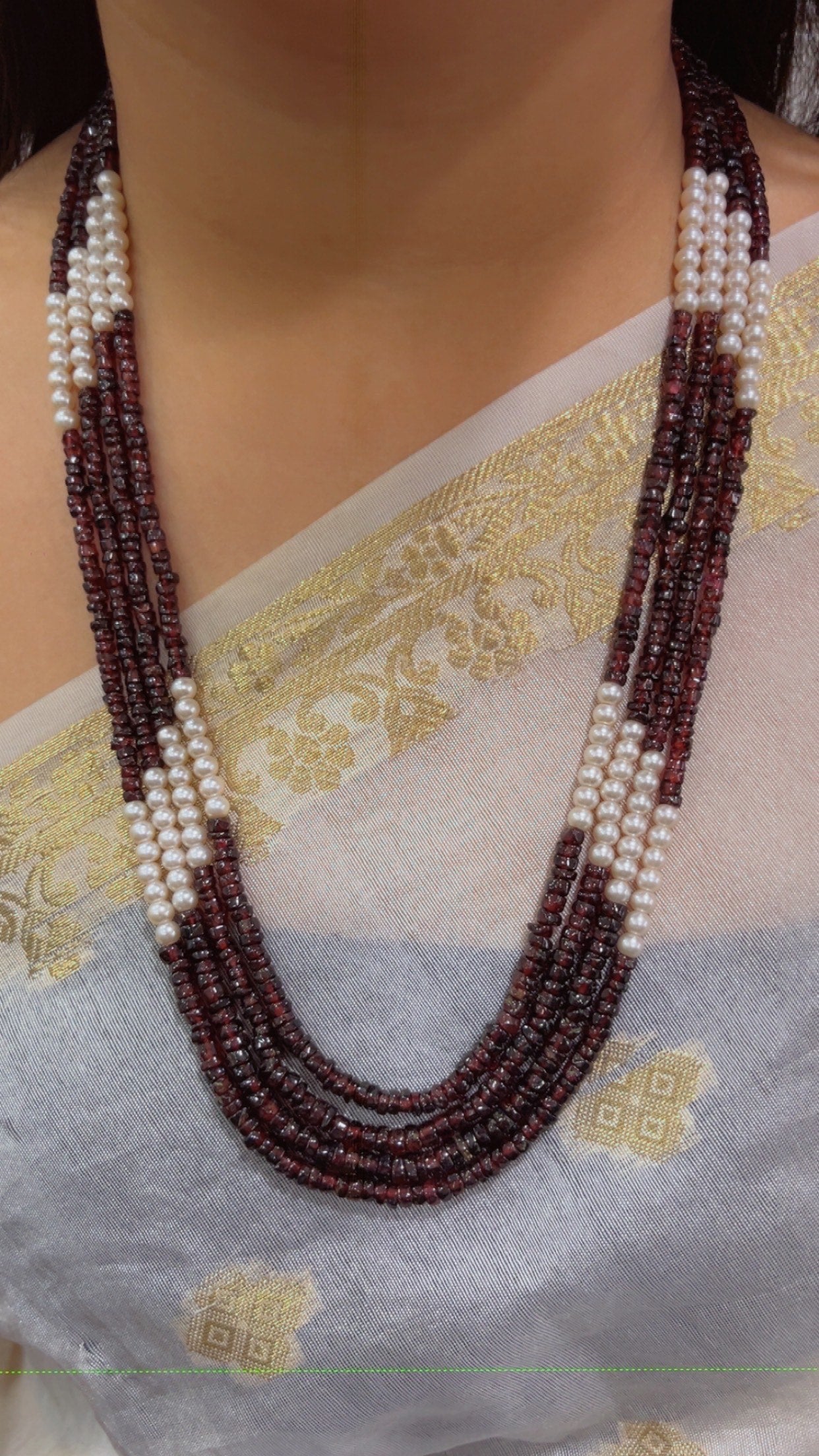 Natural Garnet & Pearl Gemstone Beads Necklace Jewelry QCMORE