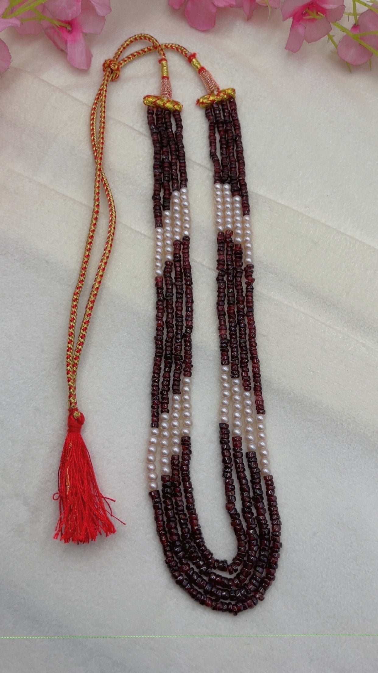 Natural Garnet & Pearl Gemstone Beads Necklace Jewelry QCMORE