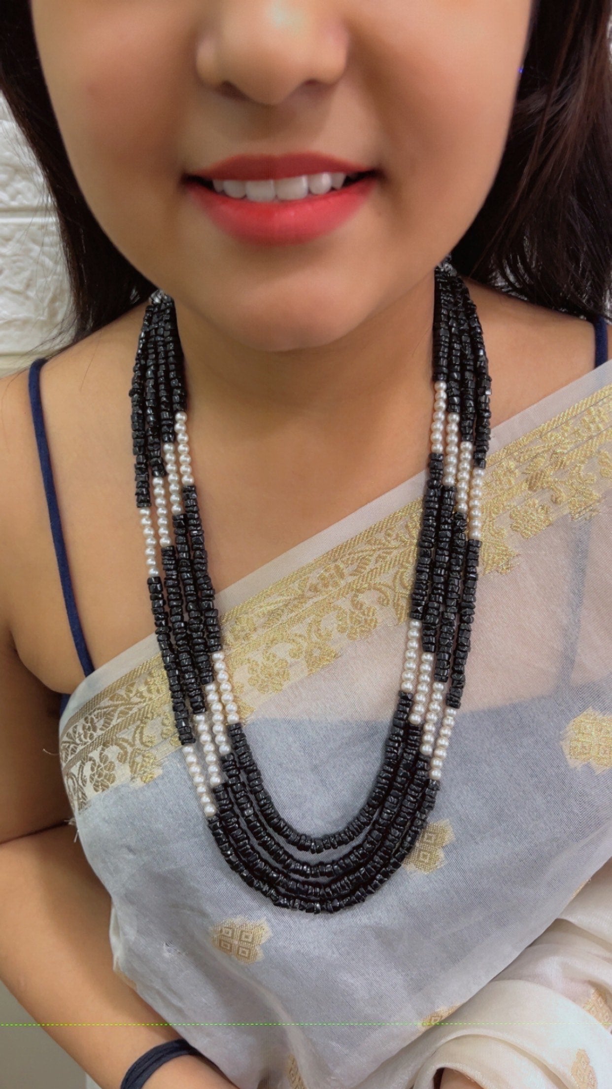 Natural Black Spinel & Pearl Gemstone Beads Necklace Jewelry QC1