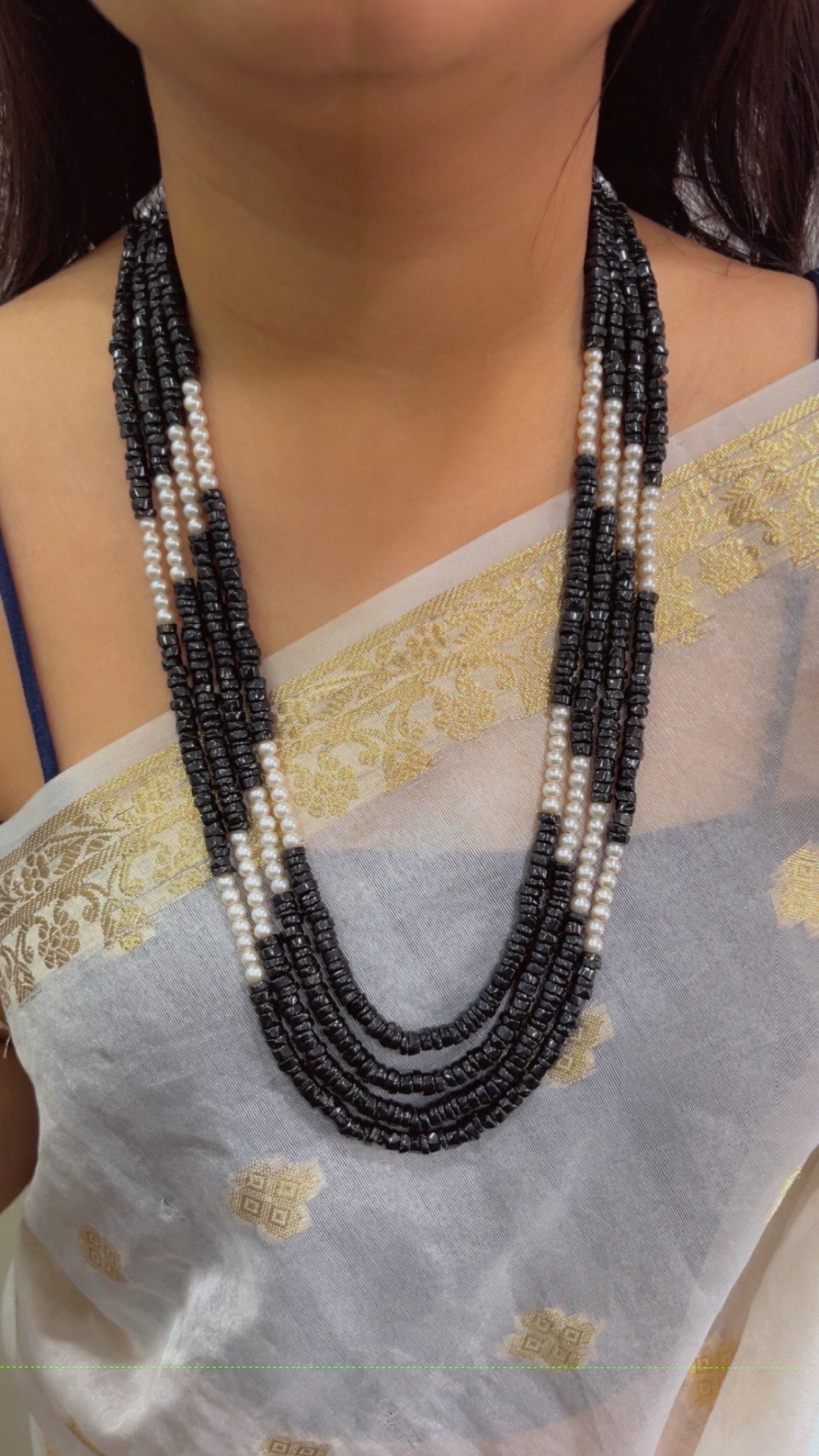 Natural Black Spinel & Pearl Gemstone Beads Necklace Jewelry QC1