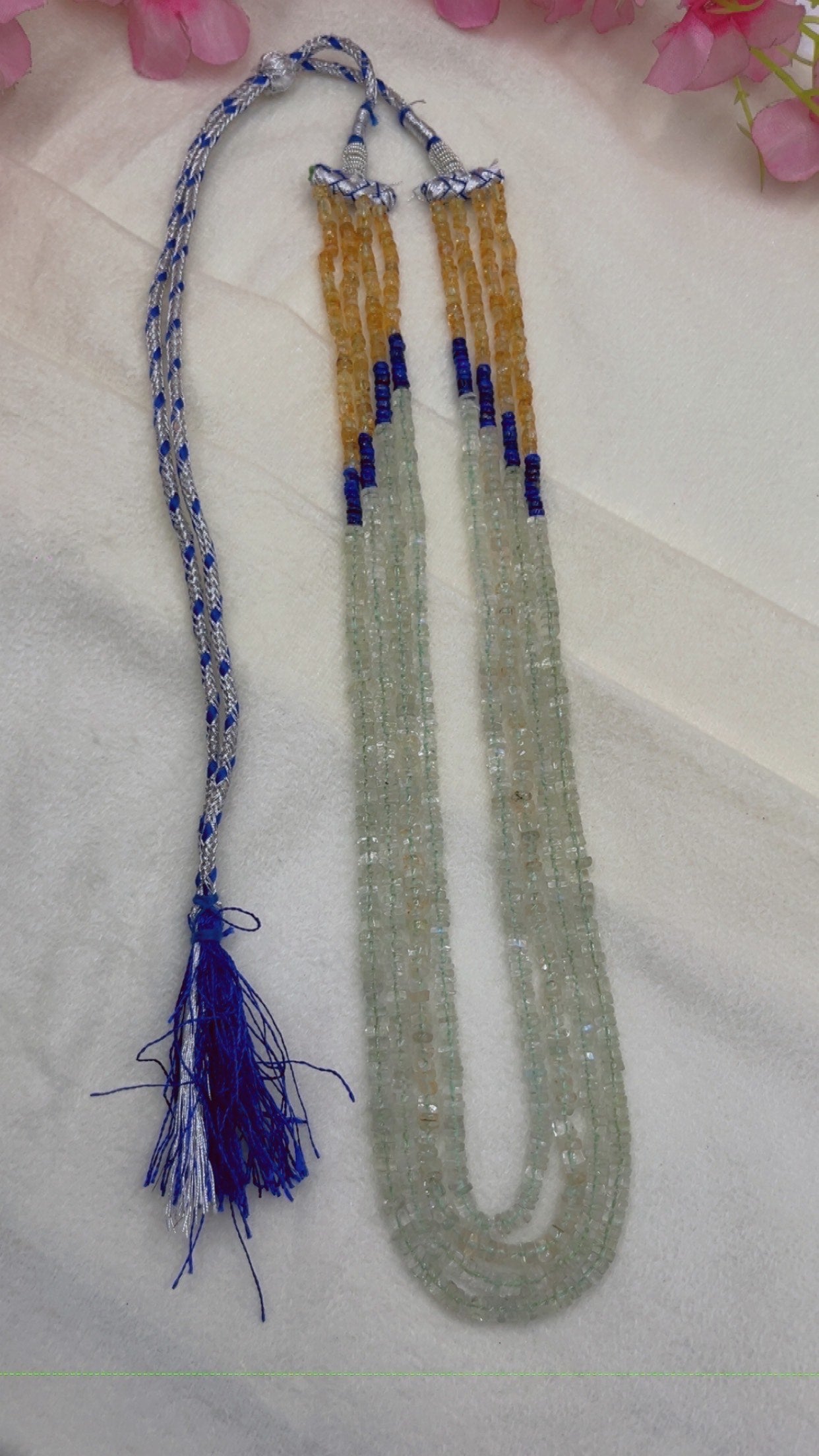 Natural Multi Gemstone Fluorite, Citrine & Lapis Gemstone Beads Necklace Jewelry QC1