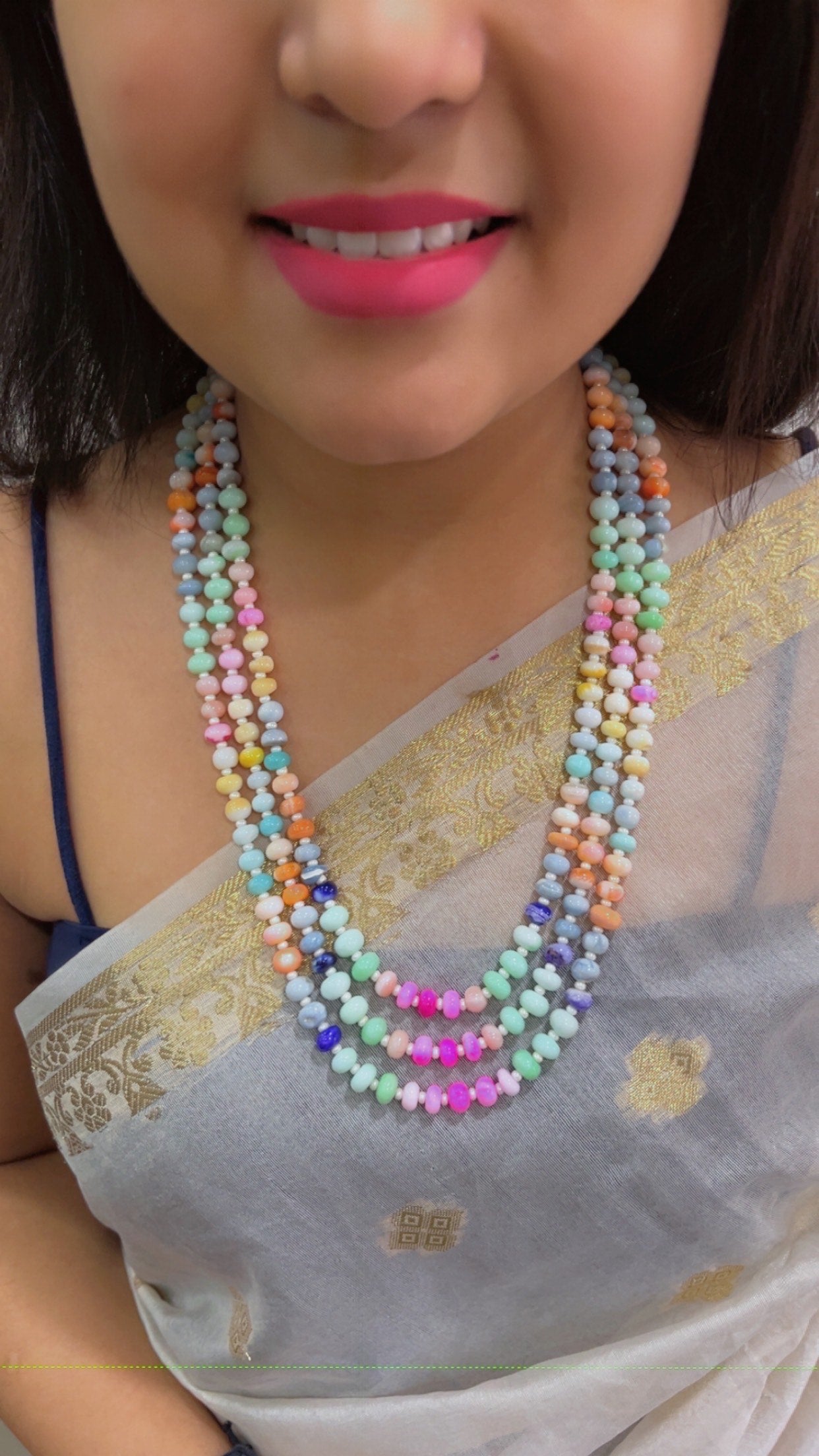 Natural Multi Opal Gemstone Beads Necklace Jewelry QCMORE