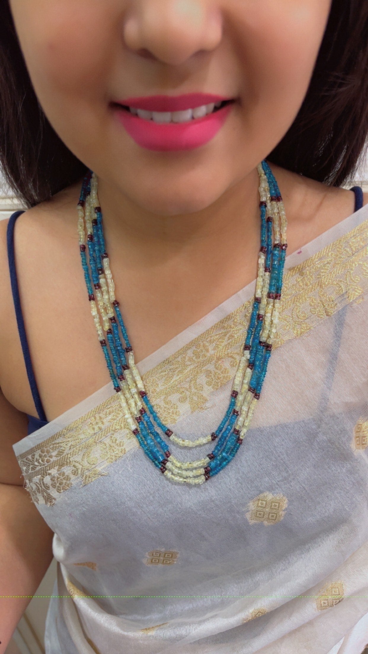 Natural Neon Apatite, Green Amethyst & Garnet Gemstone Beads Necklace Jewelry QC2