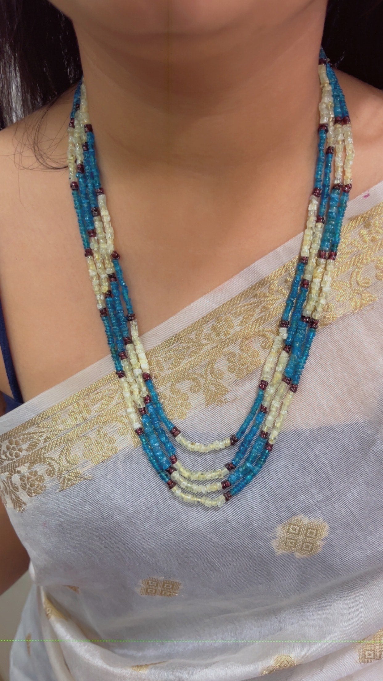 Natural Neon Apatite, Green Amethyst & Garnet Gemstone Beads Necklace Jewelry QC2