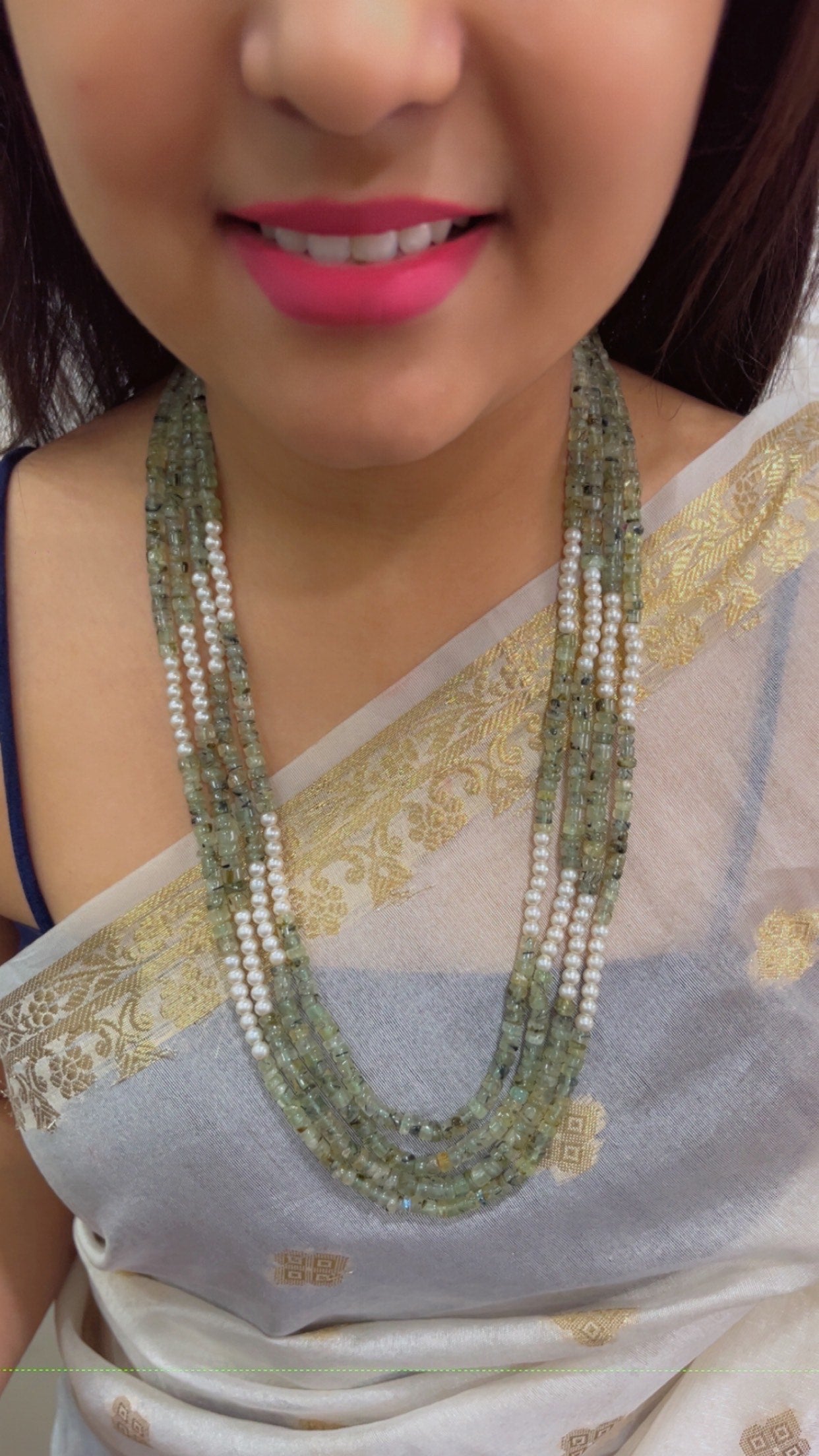 Natural Green Rutile Quartz Gemstone Beads Necklace Jewelry QC1