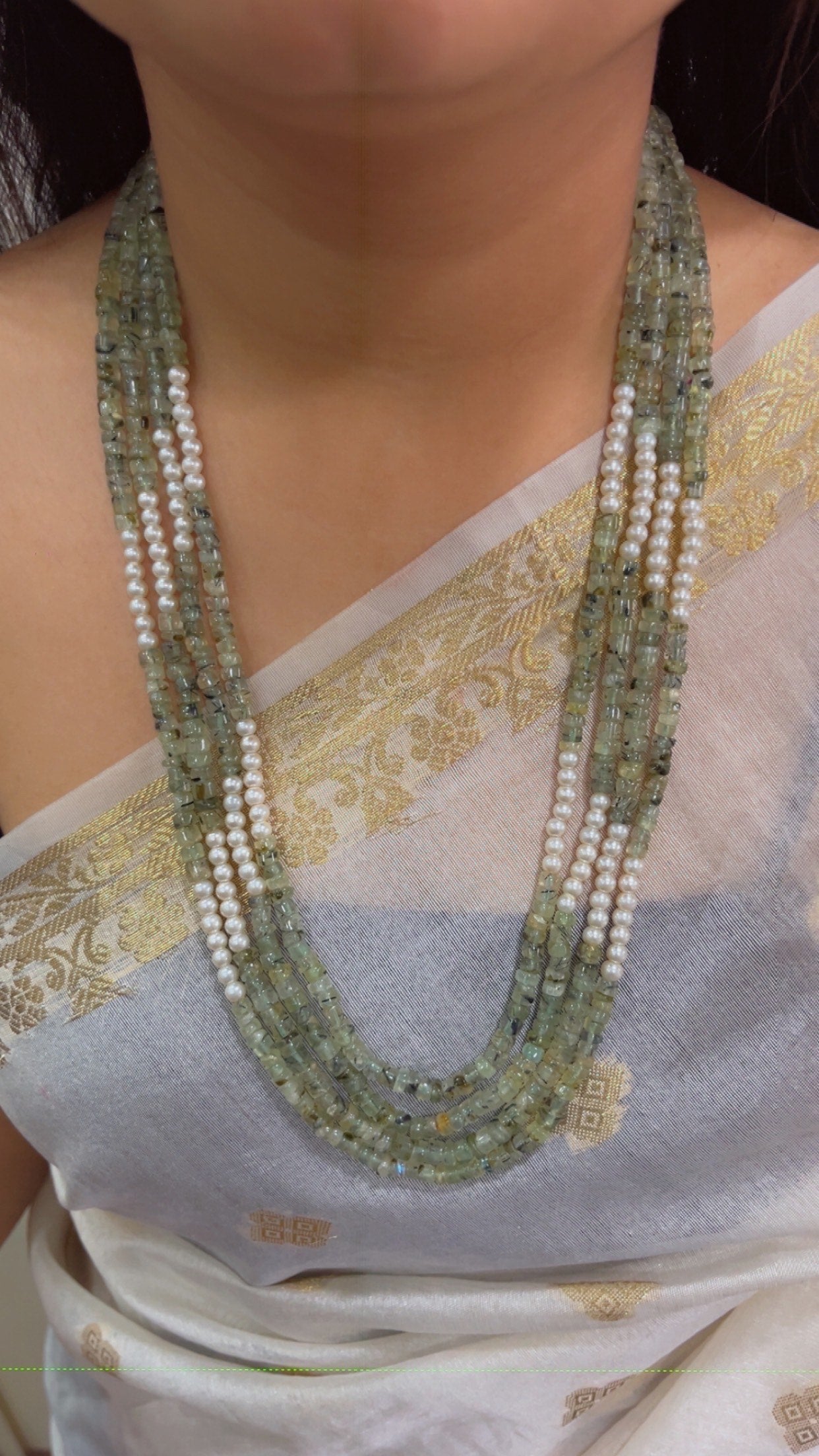 Natural Green Rutile Quartz Gemstone Beads Necklace Jewelry QC1