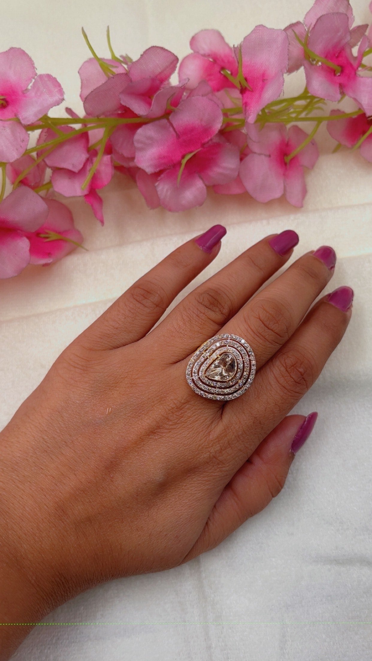 22K Gold Hallmarked Diamond Polki Ring