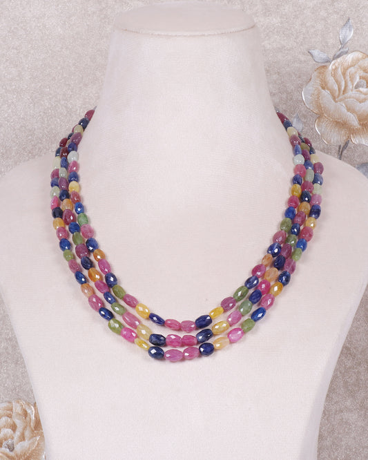 Natural Multi Sapphire Oval Shape Faceted Gemstone Beads Necklace