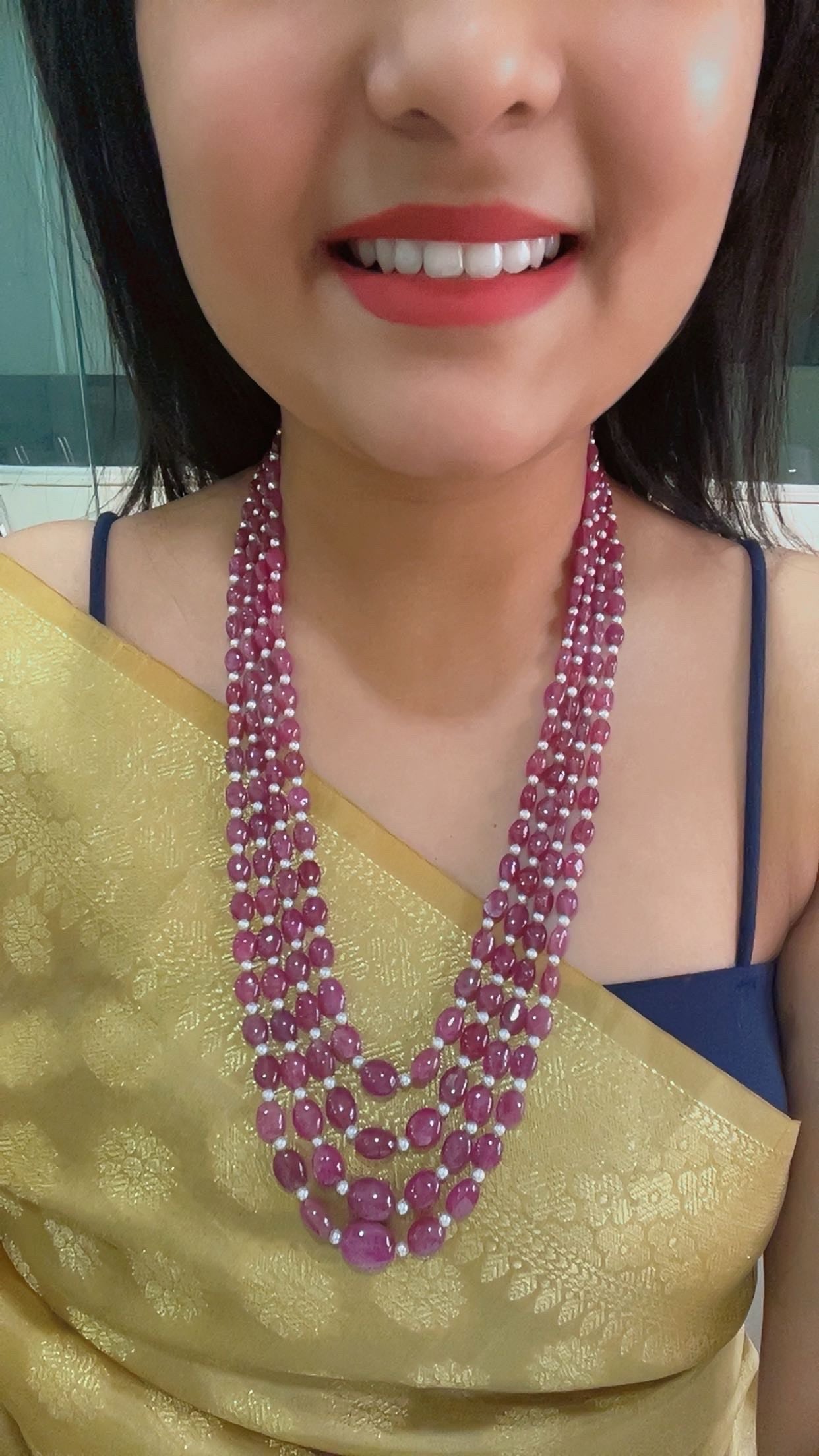 Natural Ruby & Pearl Gemstone Beads Necklace Jewelry