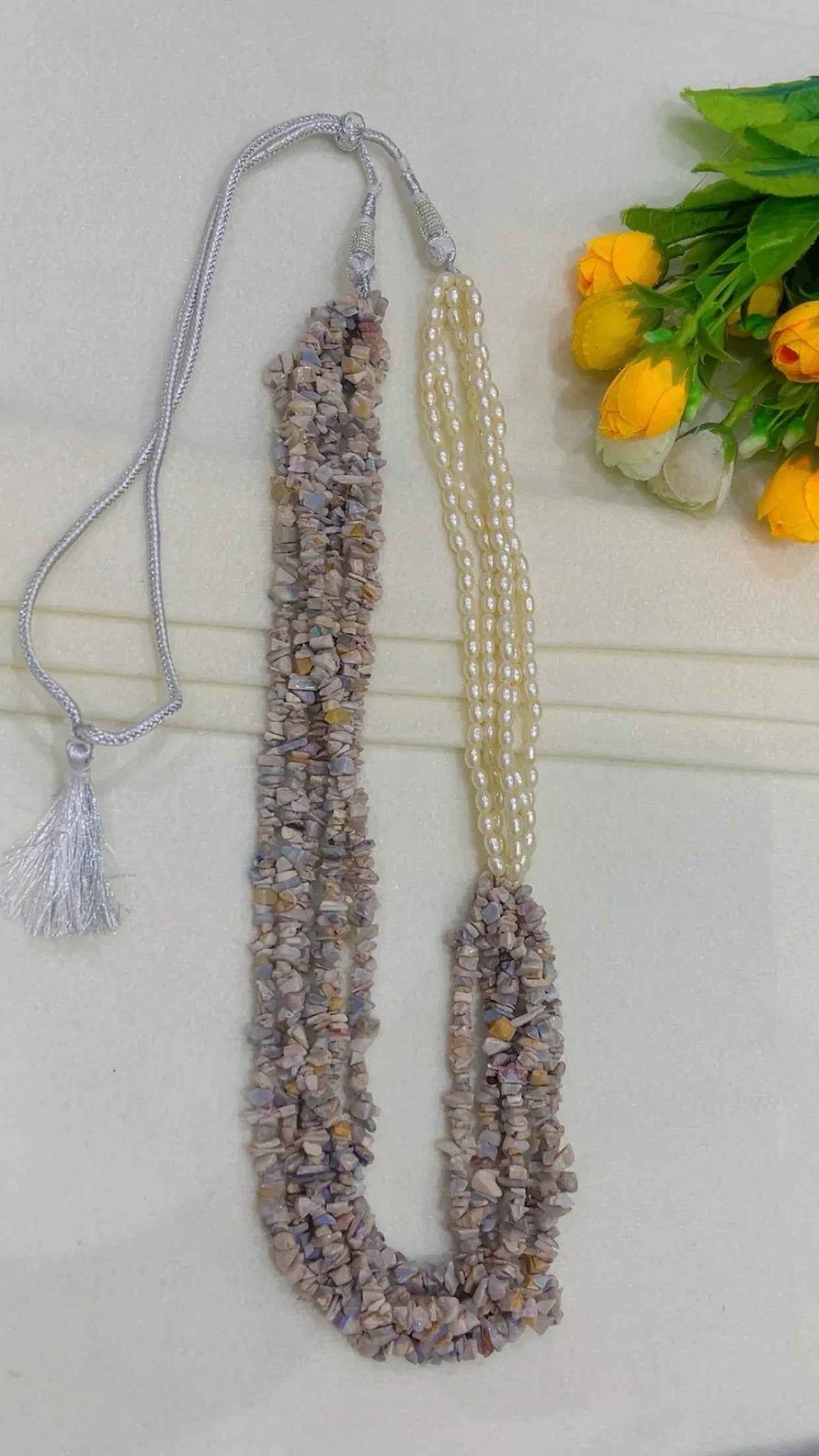Natural Blue Opal & Pearl Gemstone Beads Necklace Jewelry