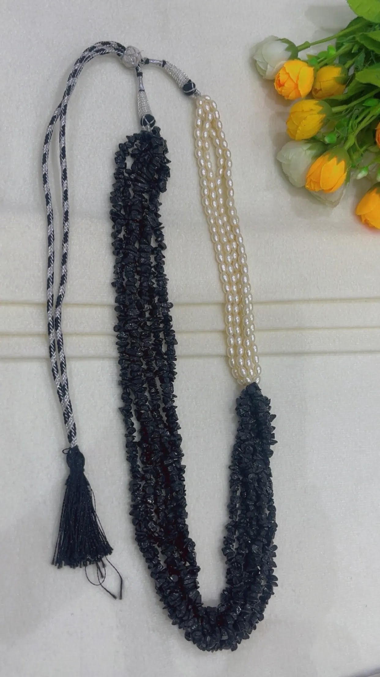 Natural Black Spinel & Pearl Gemstone Beads Necklace Jewelry