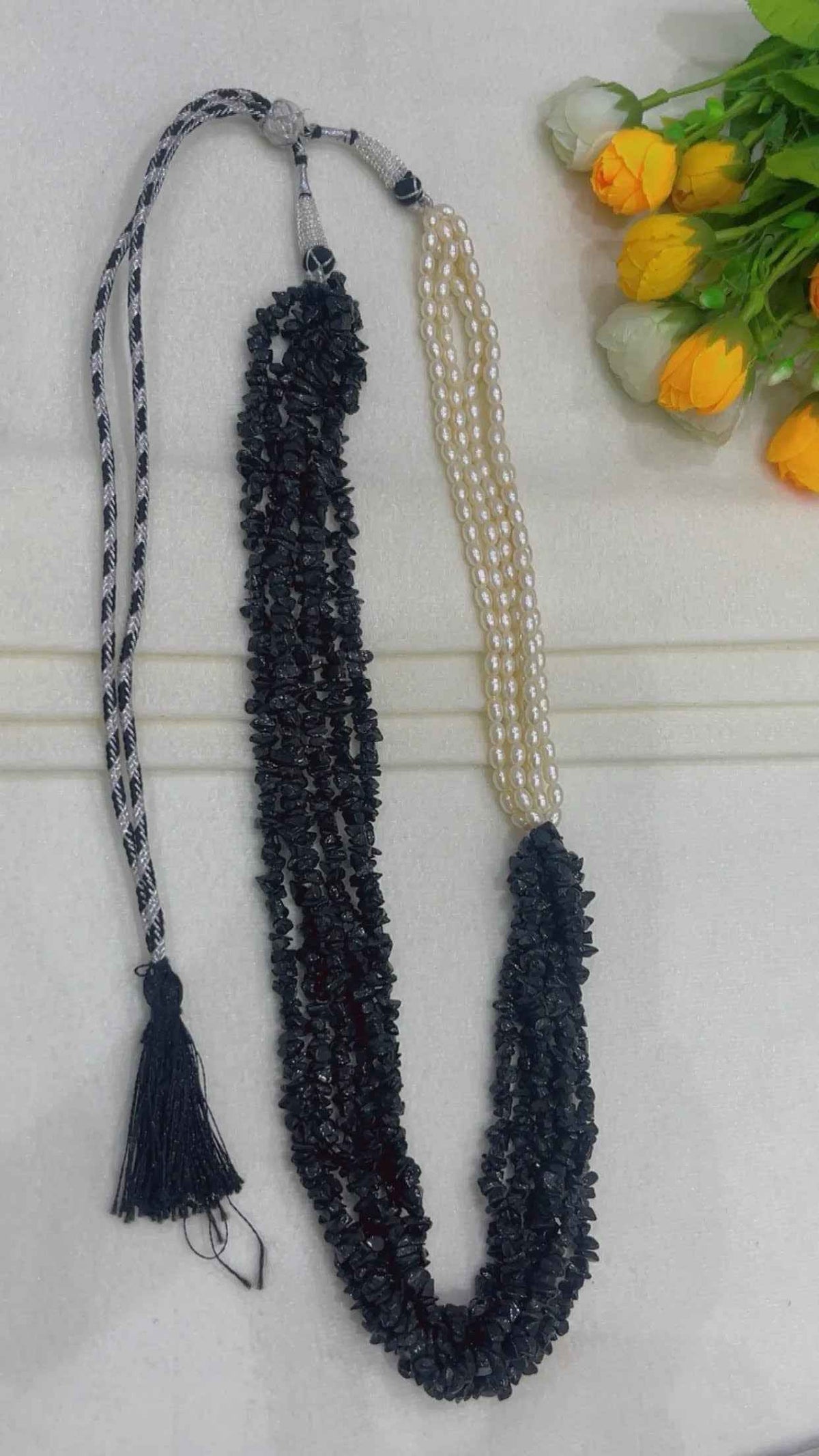 Natural Black Spinel & Pearl Gemstone Beads Necklace Jewelry