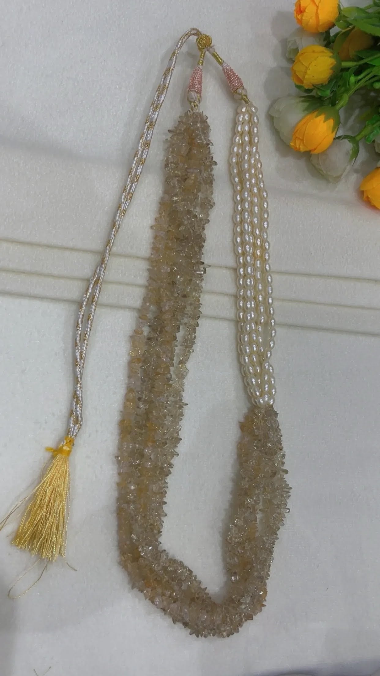Natural Quartz & Pearl Gemstone Beads Necklace Jewelry